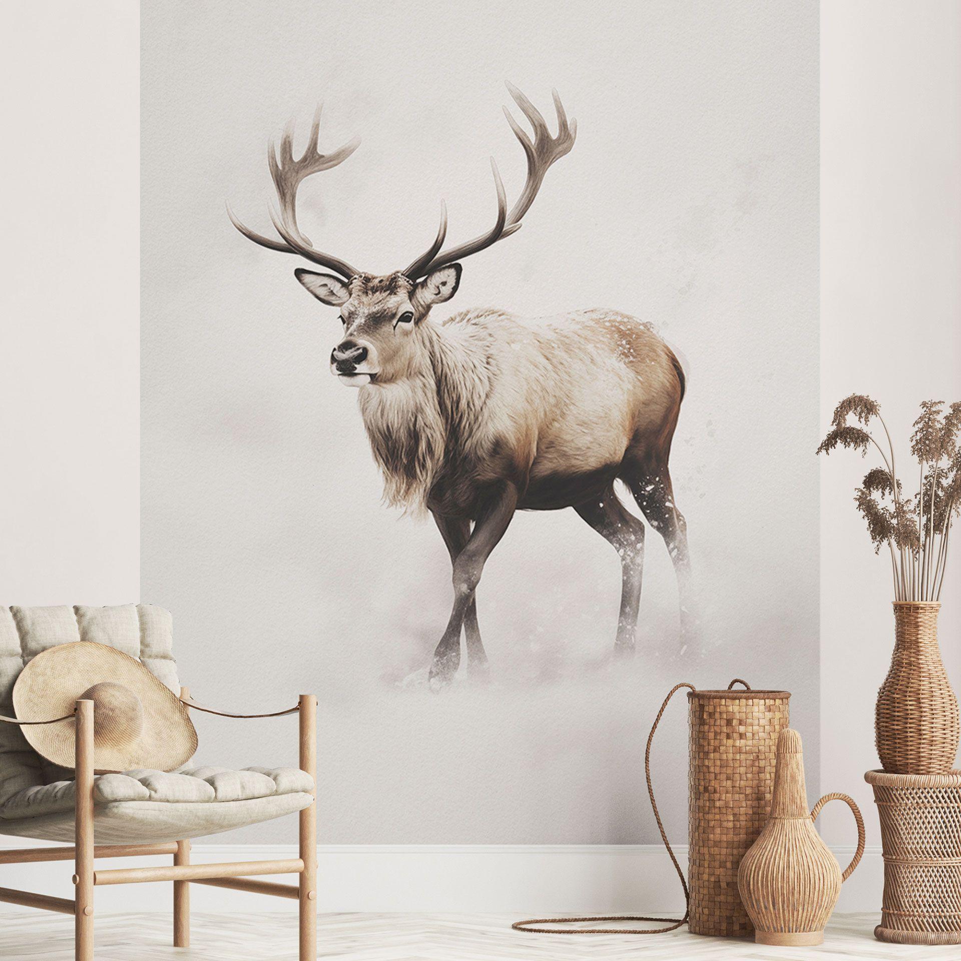 Fotomural ciervos en blanco invierno | ciervos papel pintado decoración de invierno - Magnusson