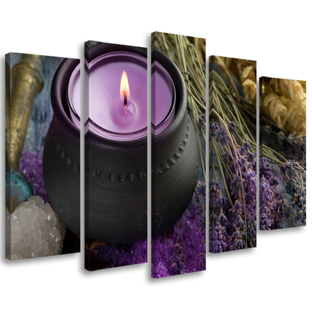 5 stykke lærredstryk Lilla Spa Zen Candle