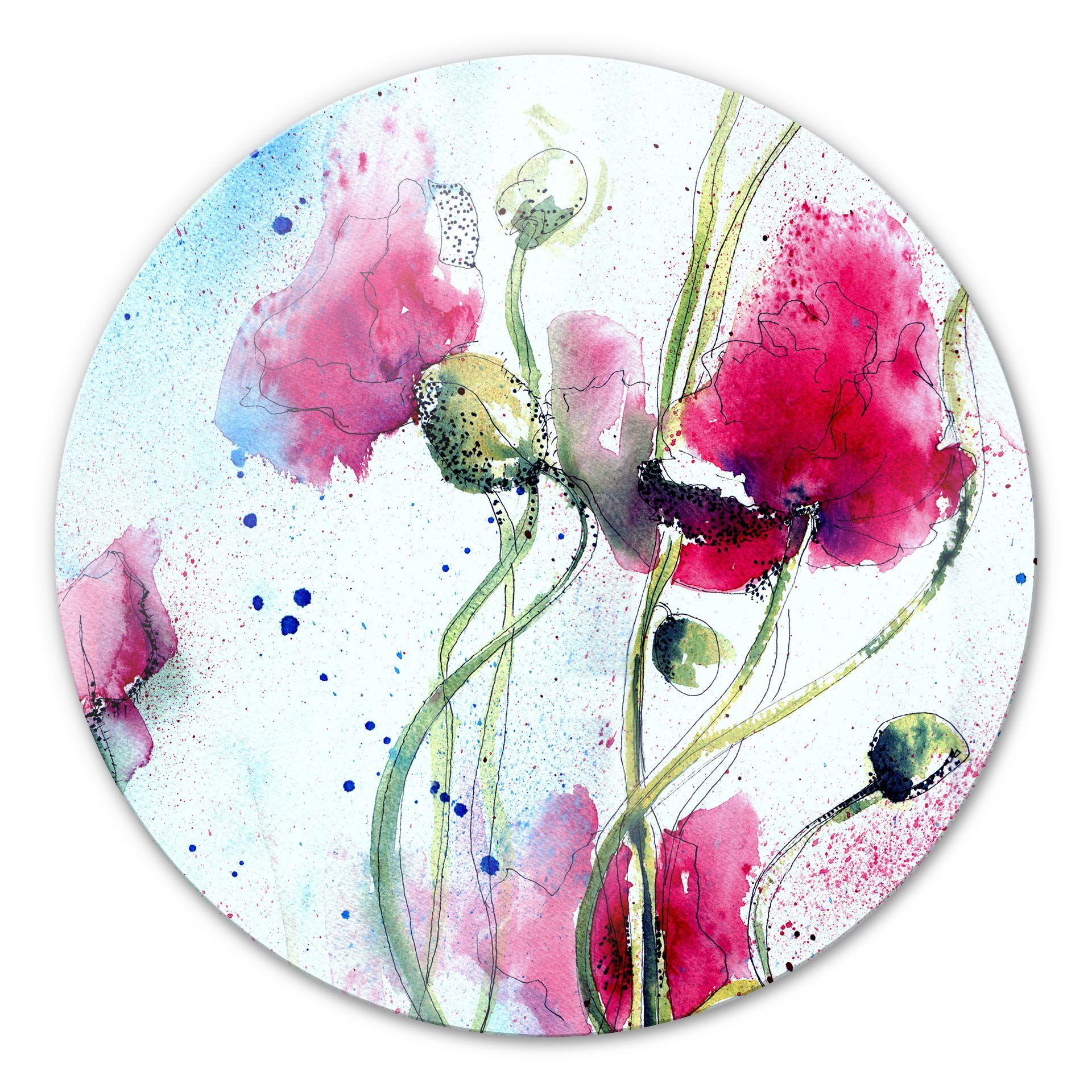 Tableau en verre - Coquelicot à l'aquarelle - Rond