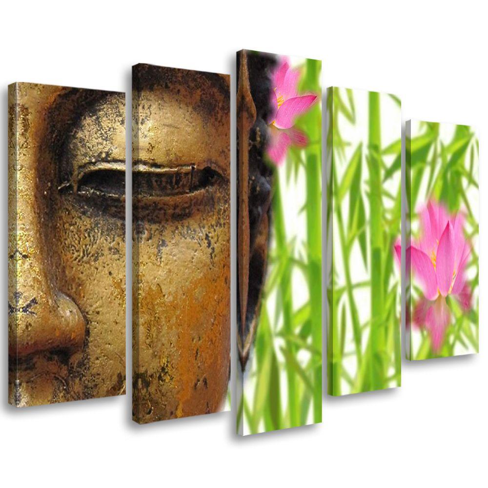 Lærred print 5 styk, Buddha Bamboo Zen Gold