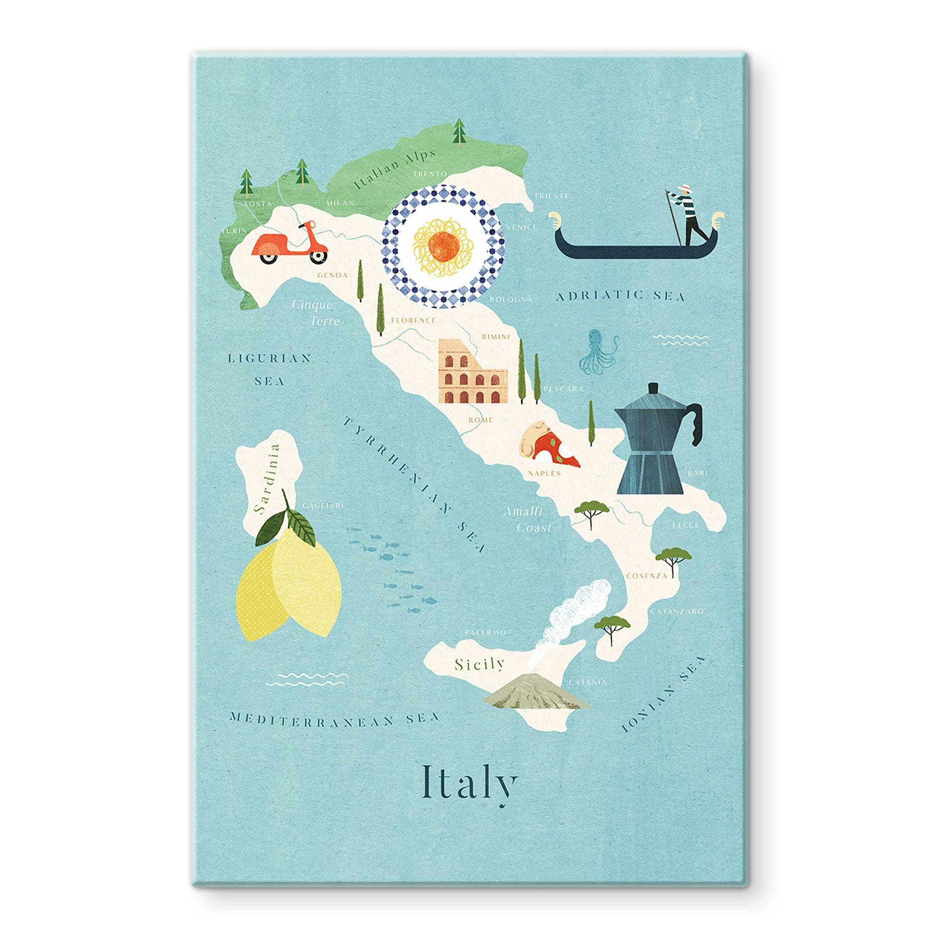 Glasbillede - Kort over Italien - Rivers