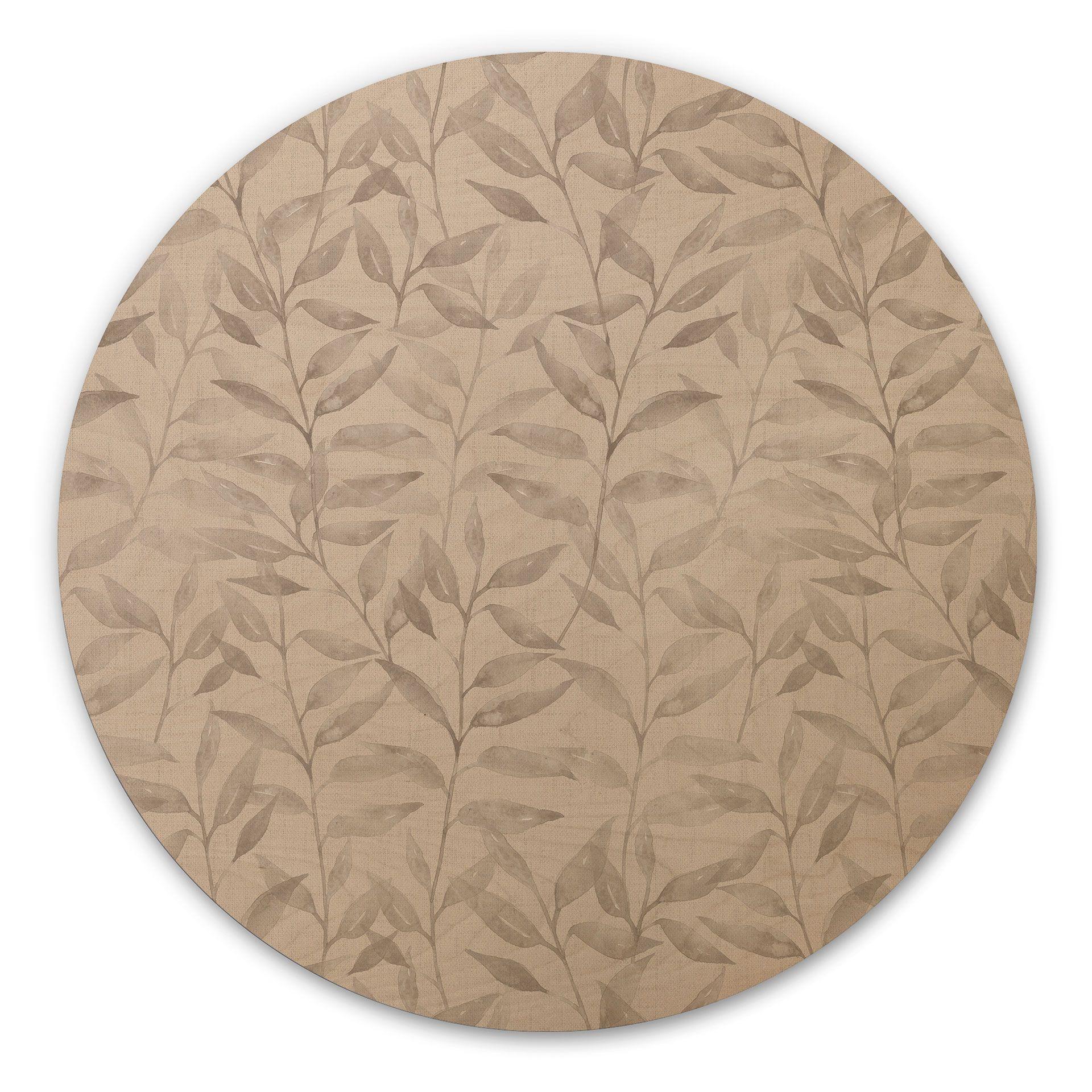 Cuadro de madera Hojas delicadas de acuarela - Gris suave - Decoración de flores - Redondo