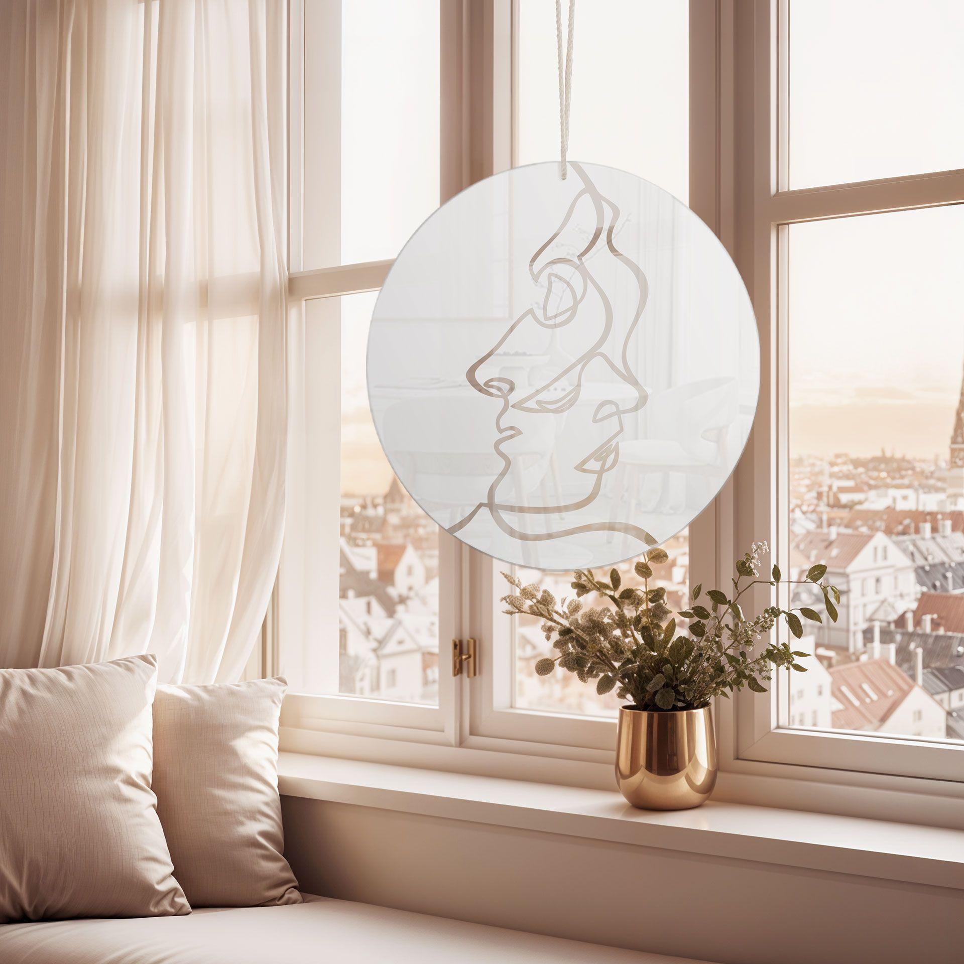 Akrylglasbillede, vinduesbillede til ophængning Faces Line Art - rund