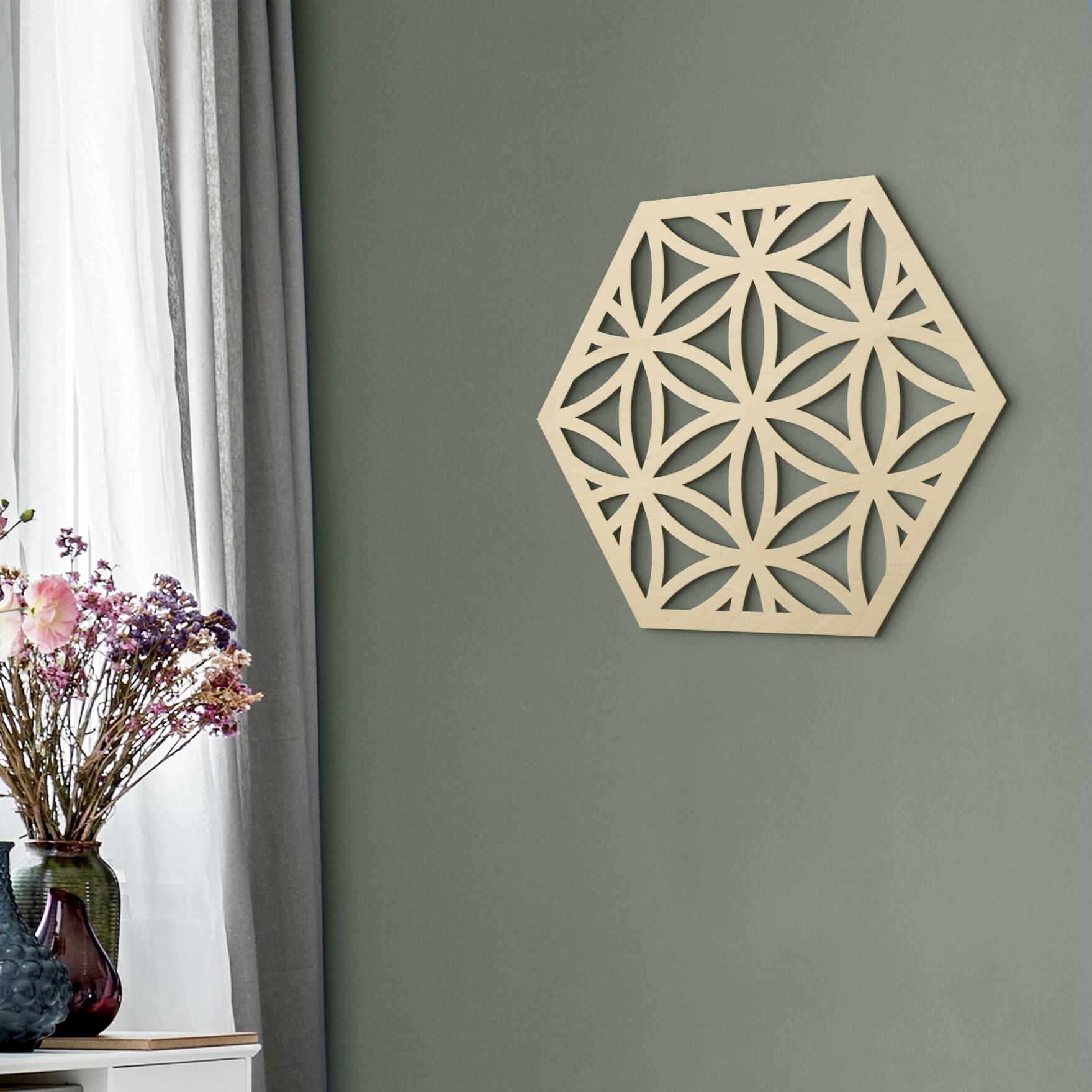 Decoración en madera de álamo - Hexágono Flor de la Vida