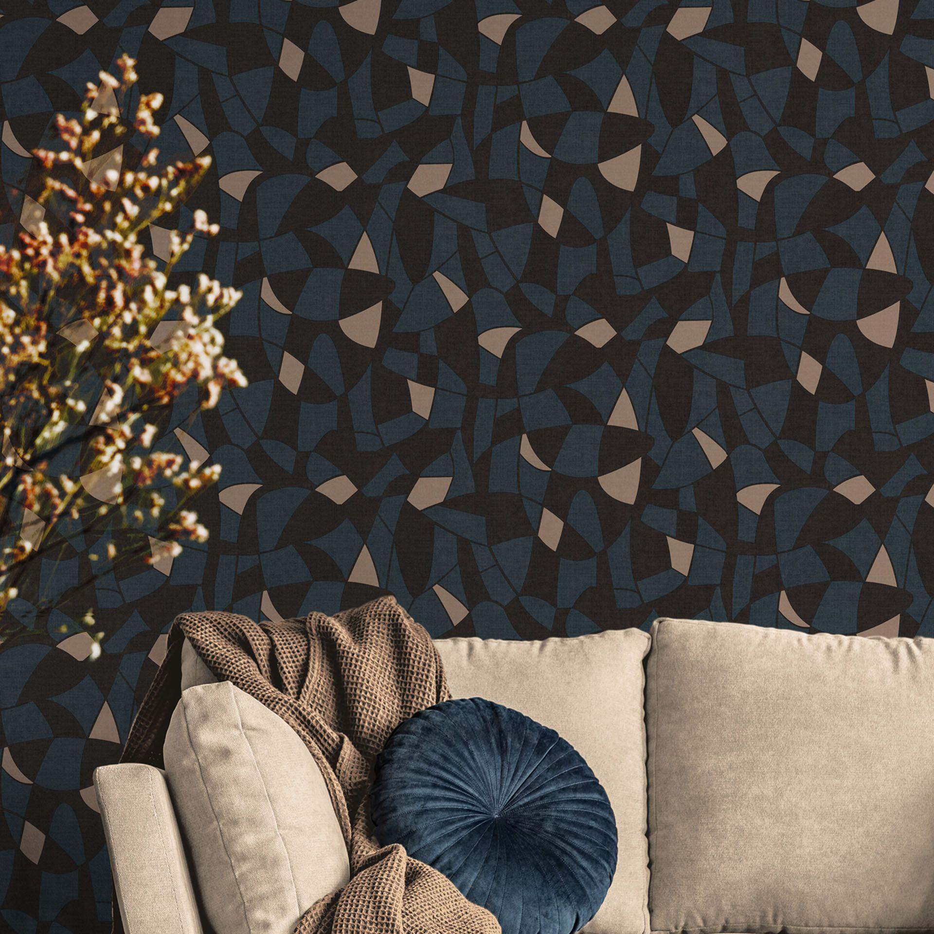 Papel pintado de diseño azul negro beige vintage - Papel pintado tejido-no tejido para cocinas