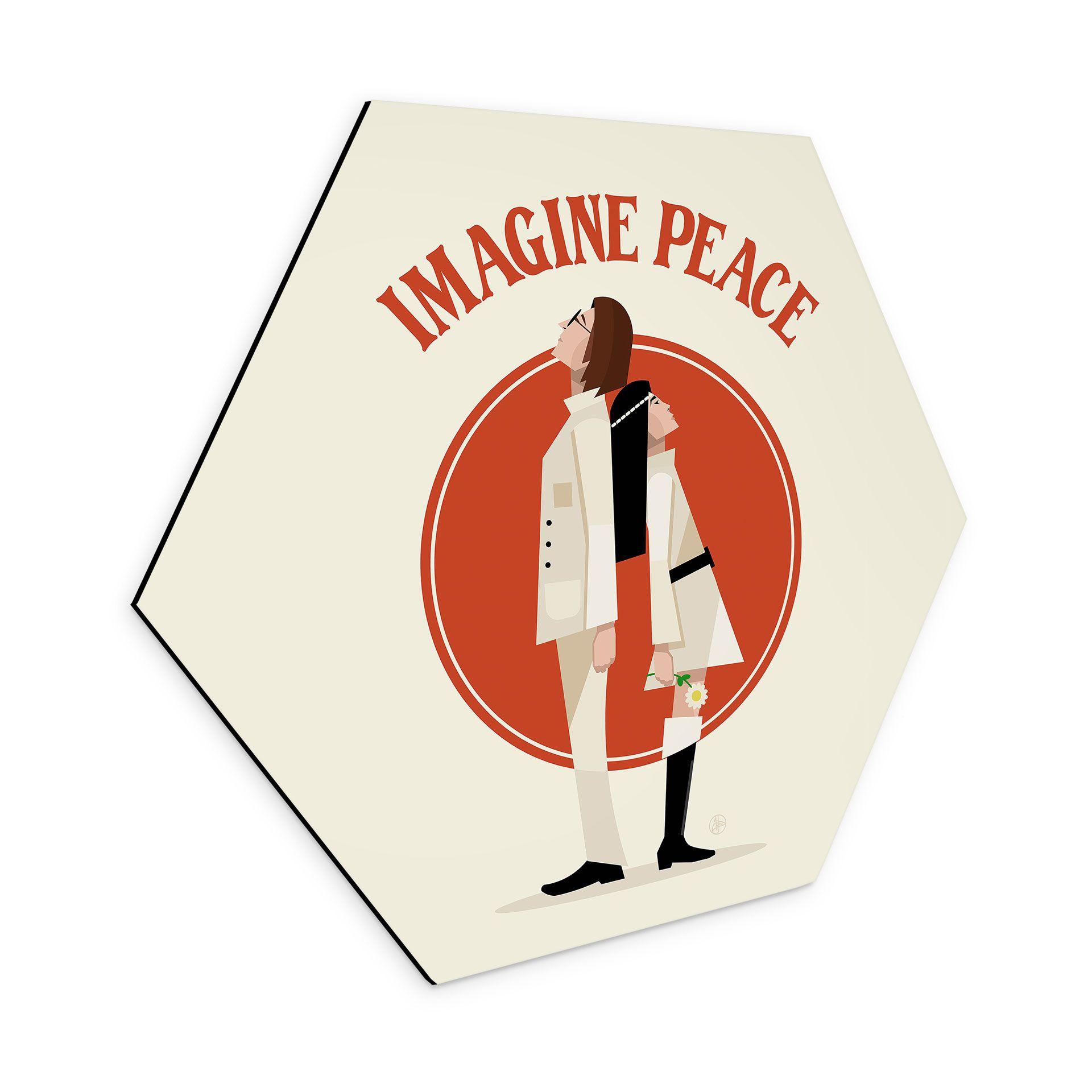 Sekskantet Billede Imagine Peace - To for fred og håb - Retrodrome - aluminium dibond