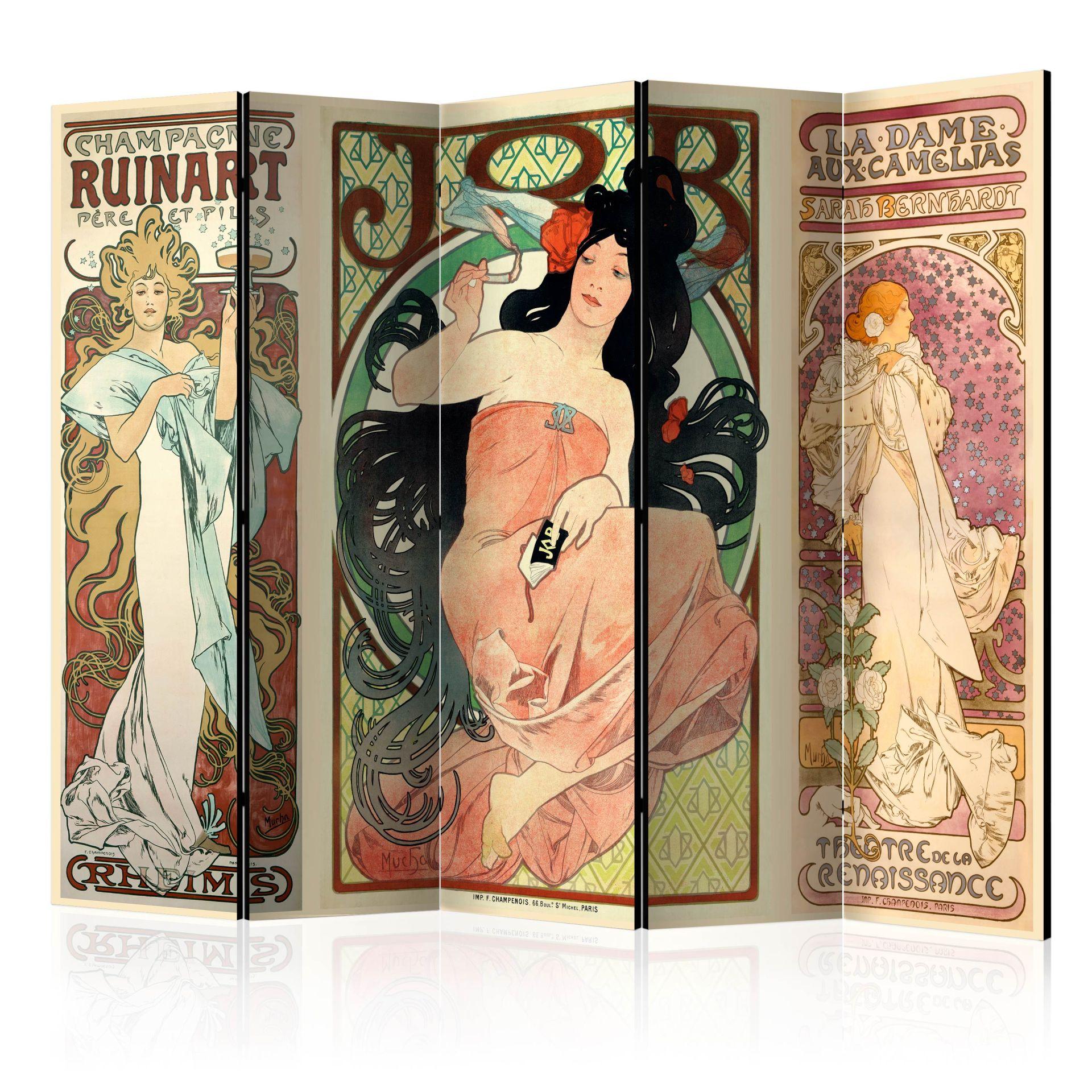Skærm som rumdeler - Alphonse Mucha. Kvinder , 5-delt - 225x172 cm