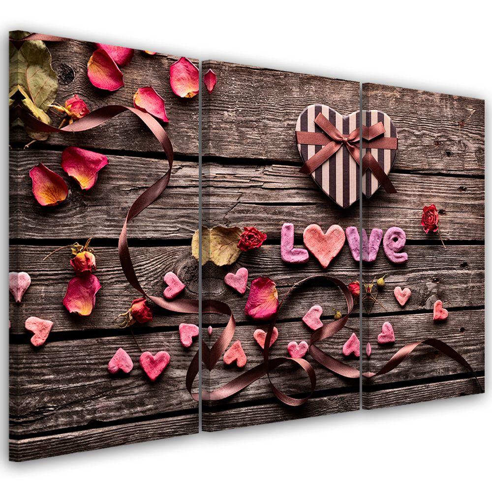 3-delt lærredstryk Heart Love vintage blomster
