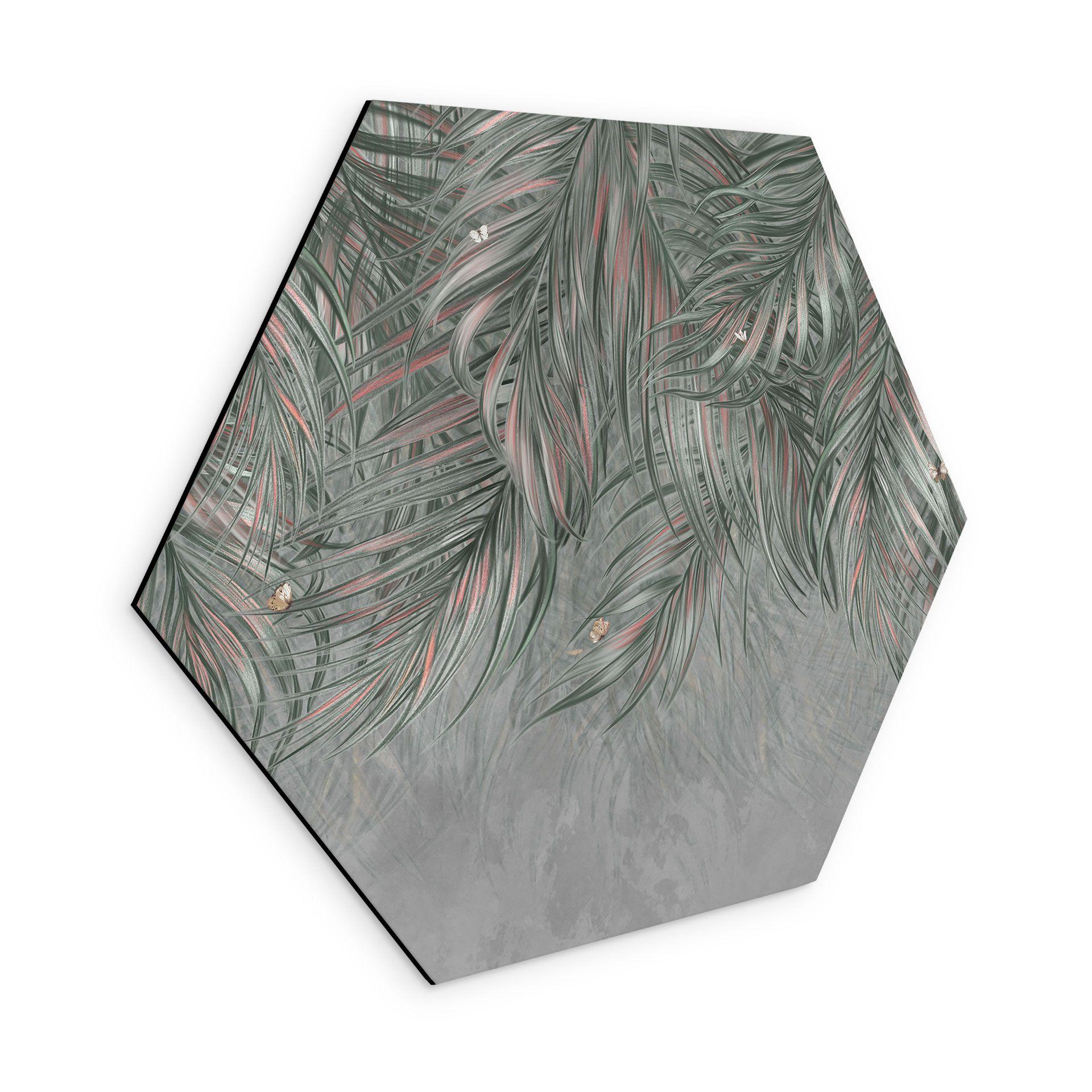 Wanddecoratie exotische palmbladeren roze-groen - Ms Tiff - Alu-Dibond