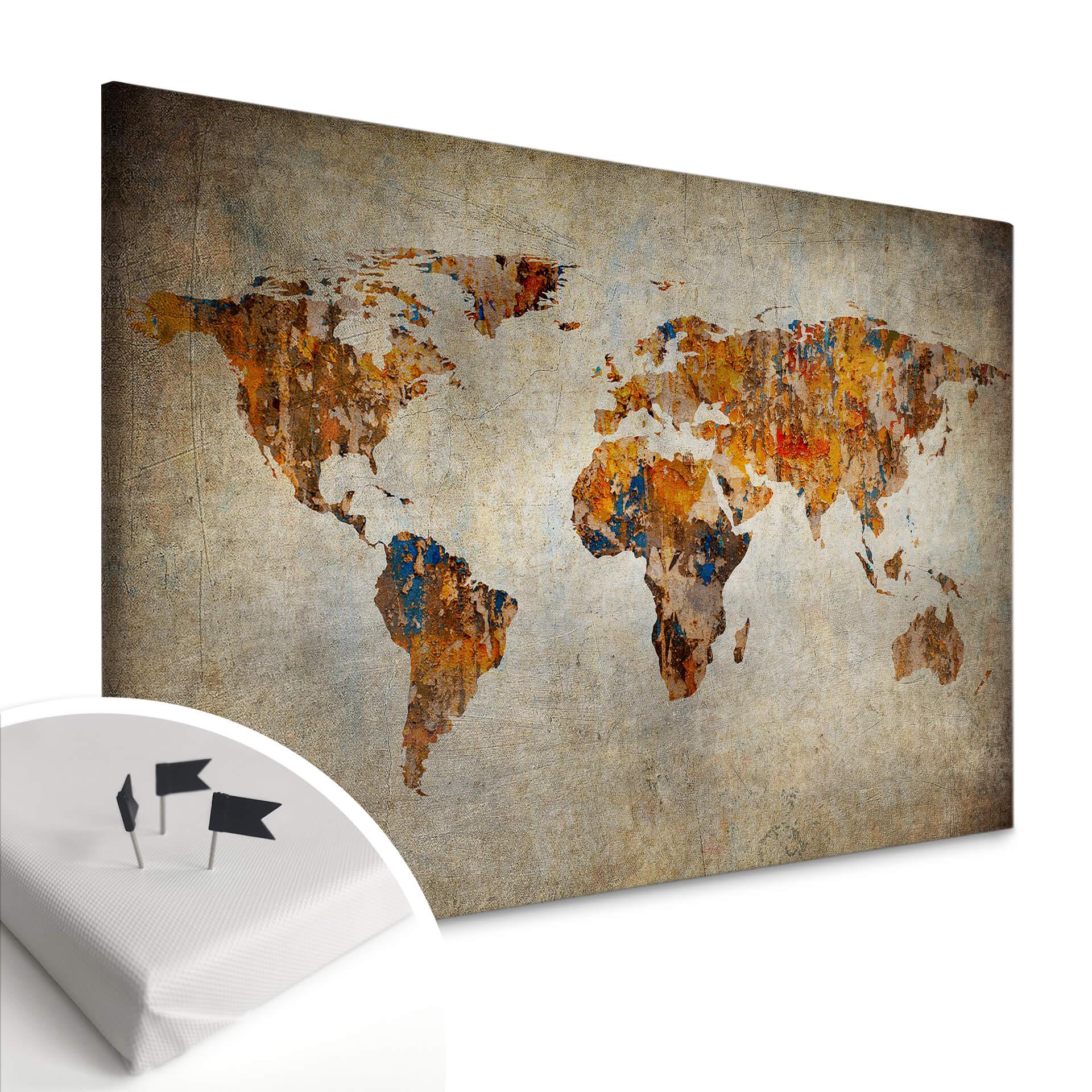 Canvasbillede med korkunderlag - Verdenskort Shabby Chic