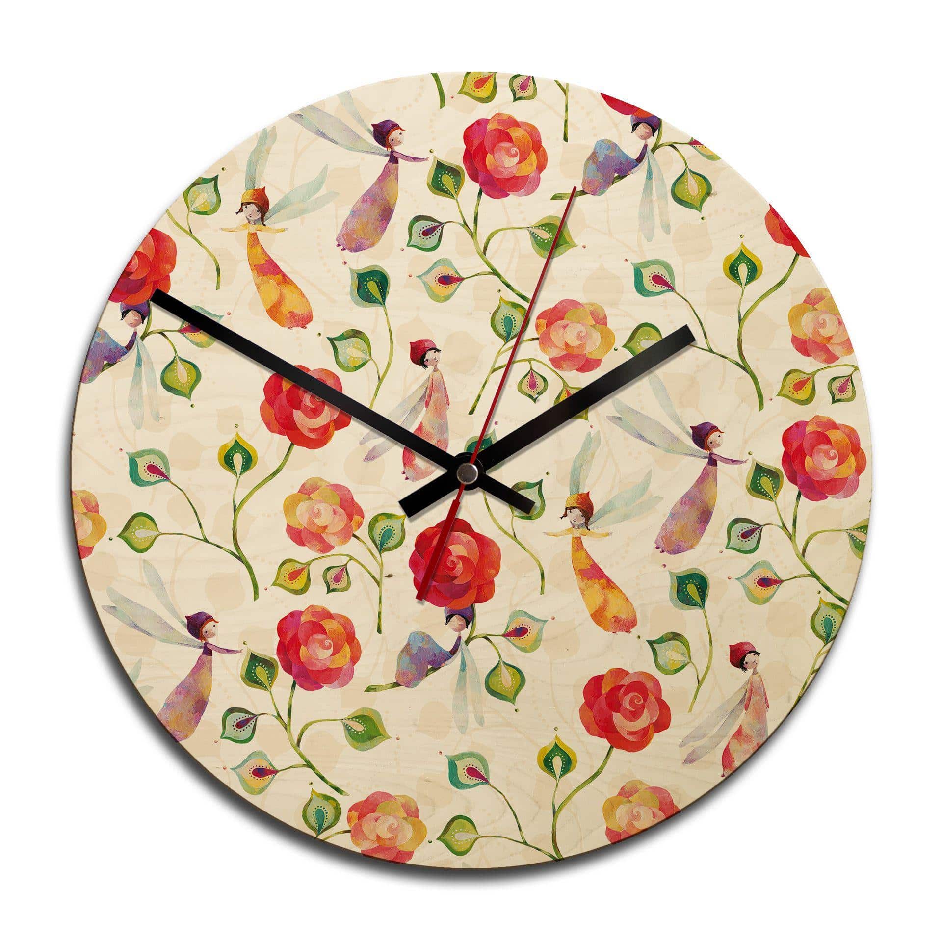 Horloge murale en bois - Rose magique