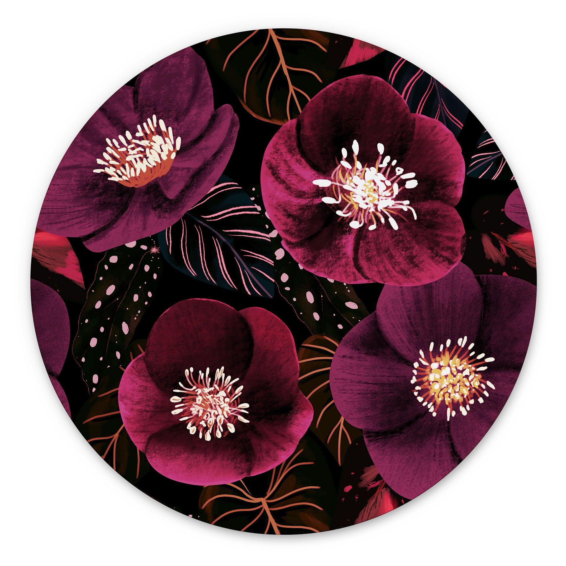 Billede Blomster i lilla toner - Anis-illustration - rund – print på aluminium (Alu-Dibond)
