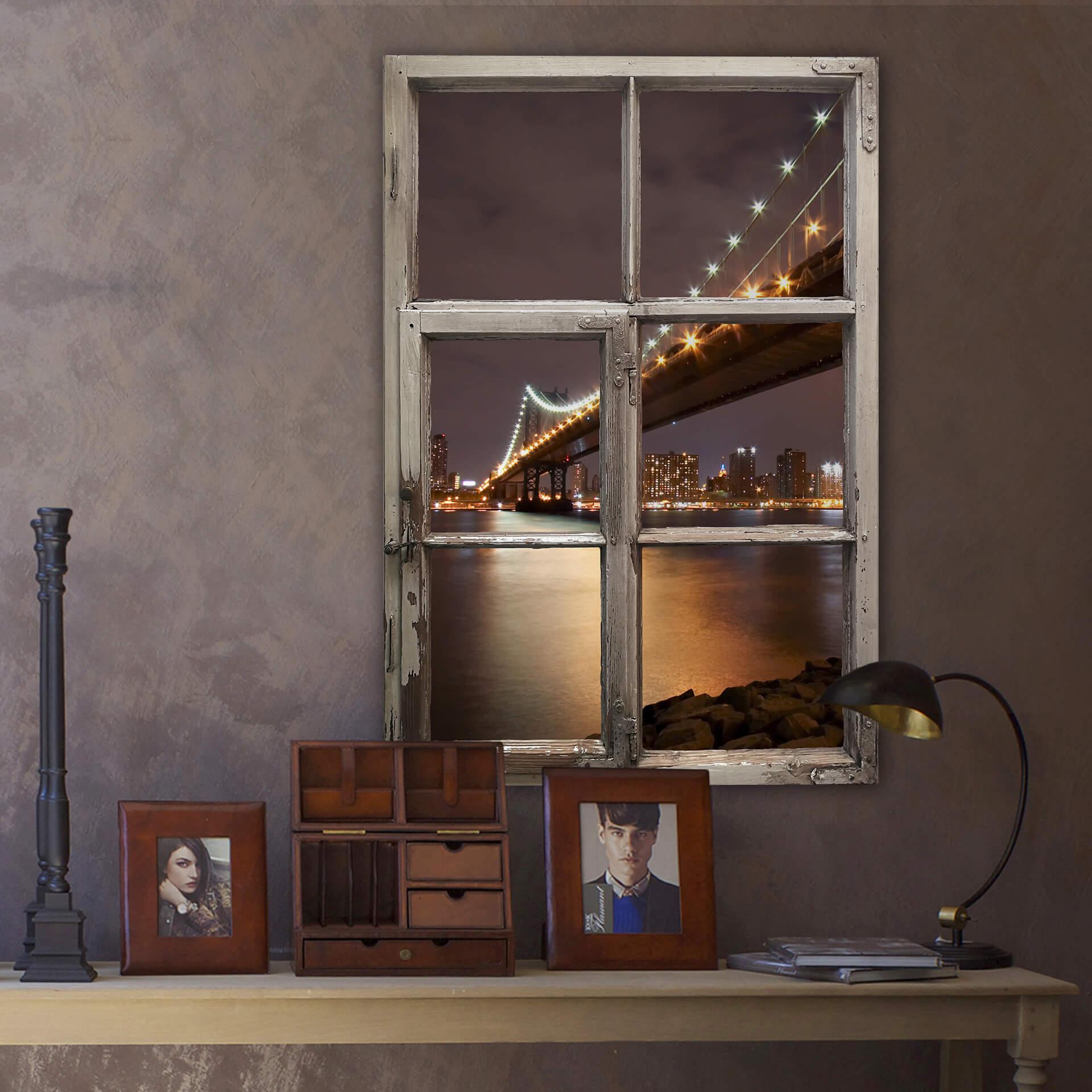 3D Wallsticker window shabby - Manhattan Bridge at Night