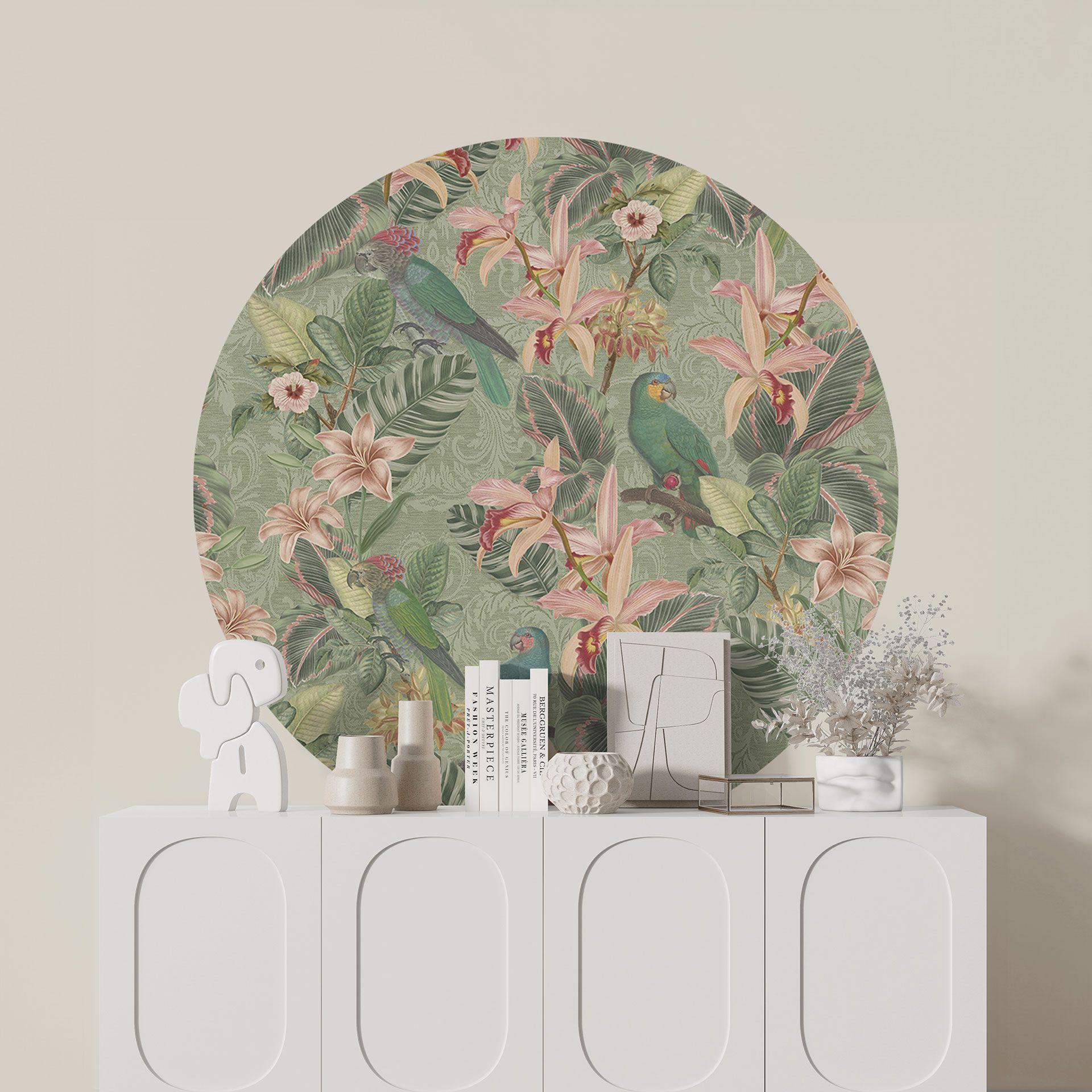 Wallsticker jungle med papegøjer grøn - Bloomery Decor - Round