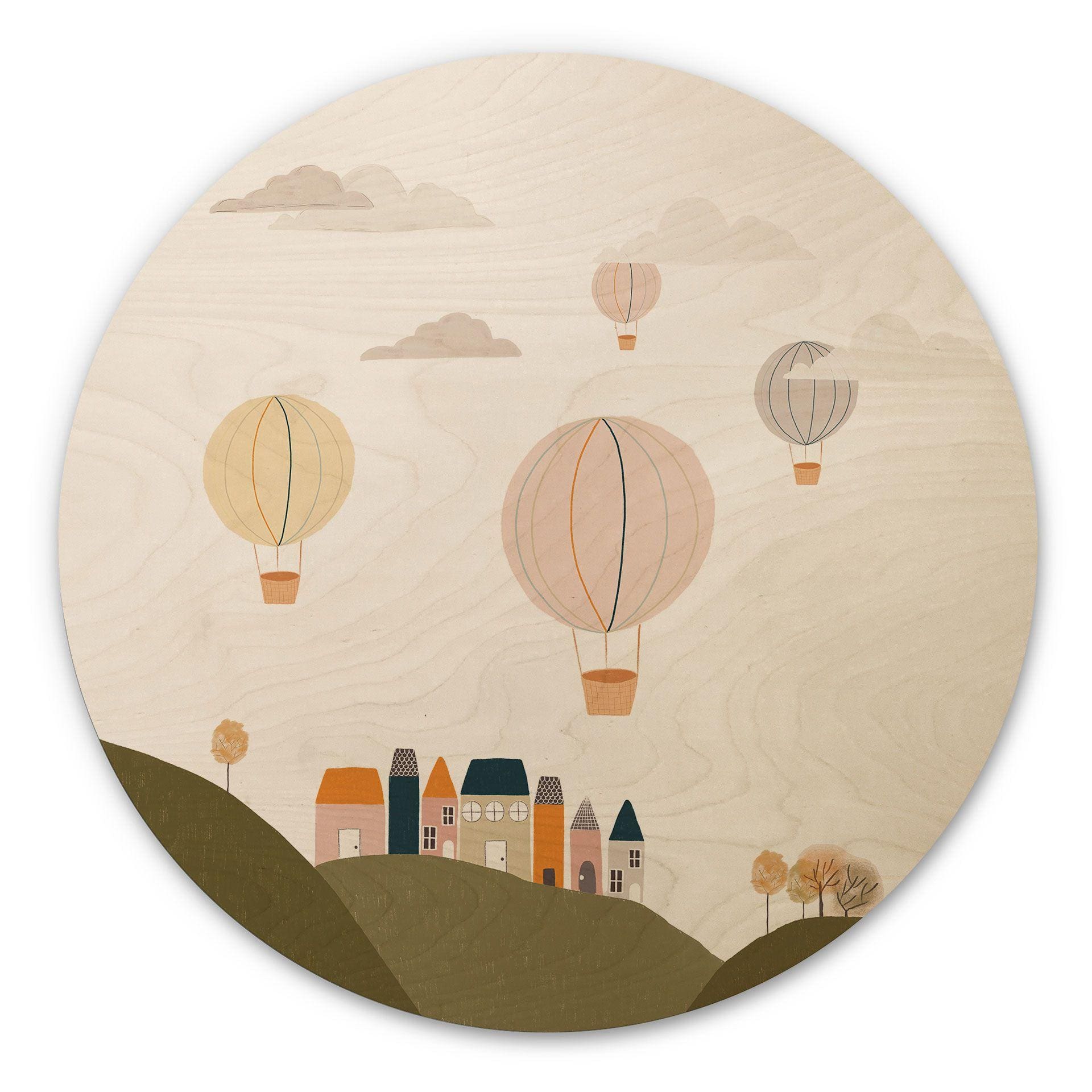 Cuadro de madera Globos aerostáticos de colores en el cielo - Lisboa - Redondo