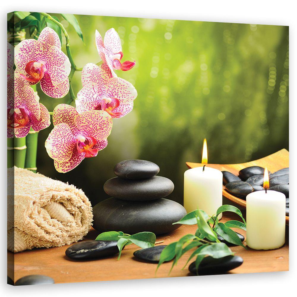 Canvasbillede, Orkidé lys zen sten