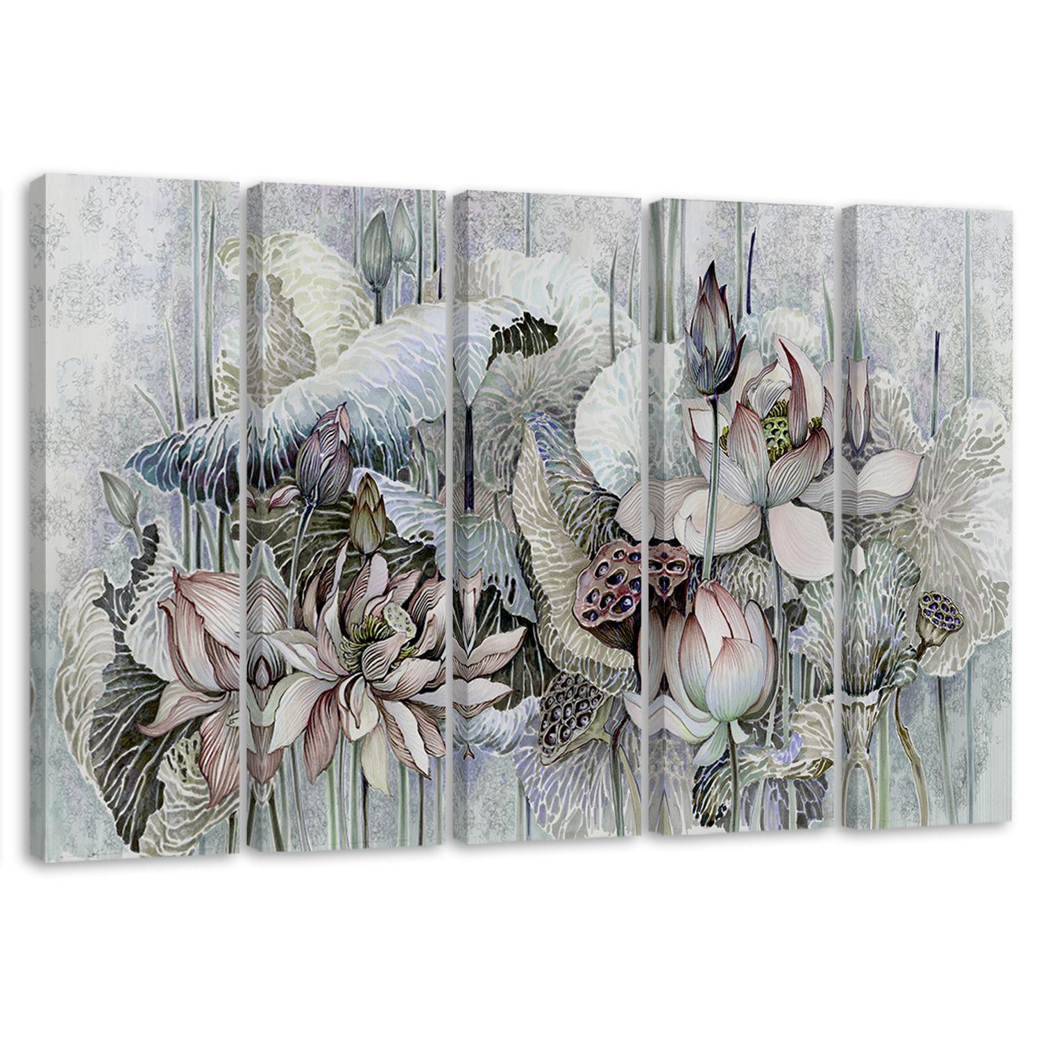 5 stykke lærredstryk, Saint Lotus-blomster