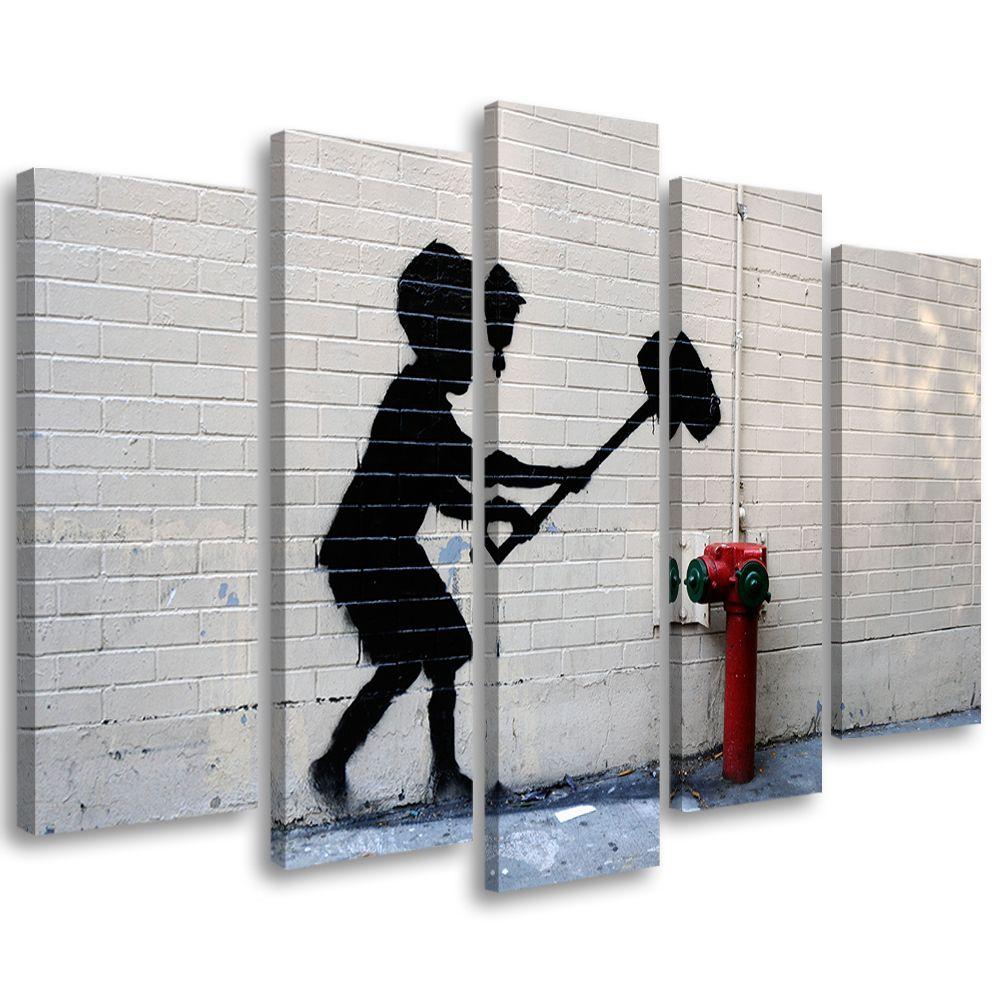 5 stykke lærredstryk, Banksy Hammer Boy Street