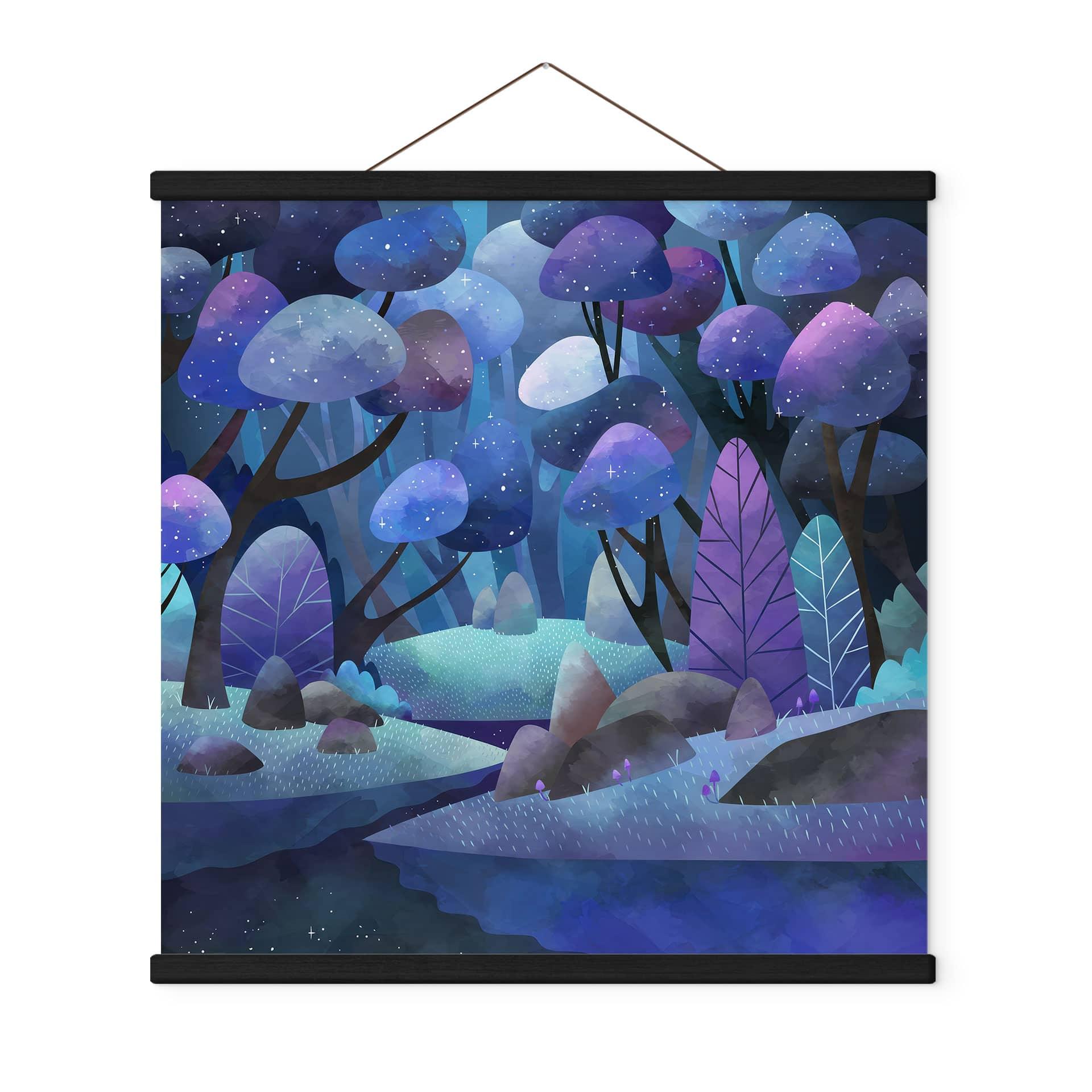 Póster de tela Bosque encantado en azul noche - DigitalArtsi