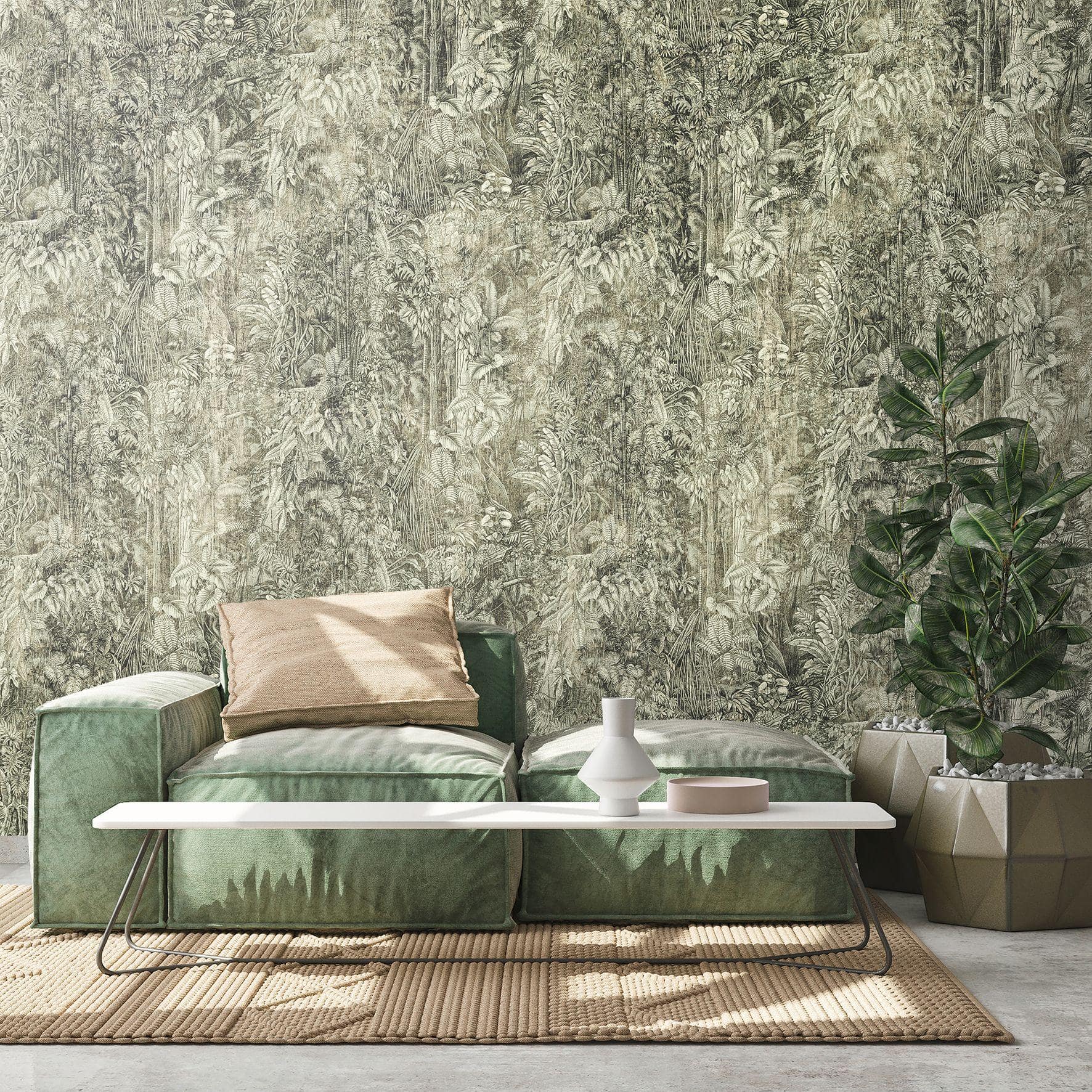 vintage tapet grøn grå - non-woven tapet retro vintage Livingwalls - mat og glat