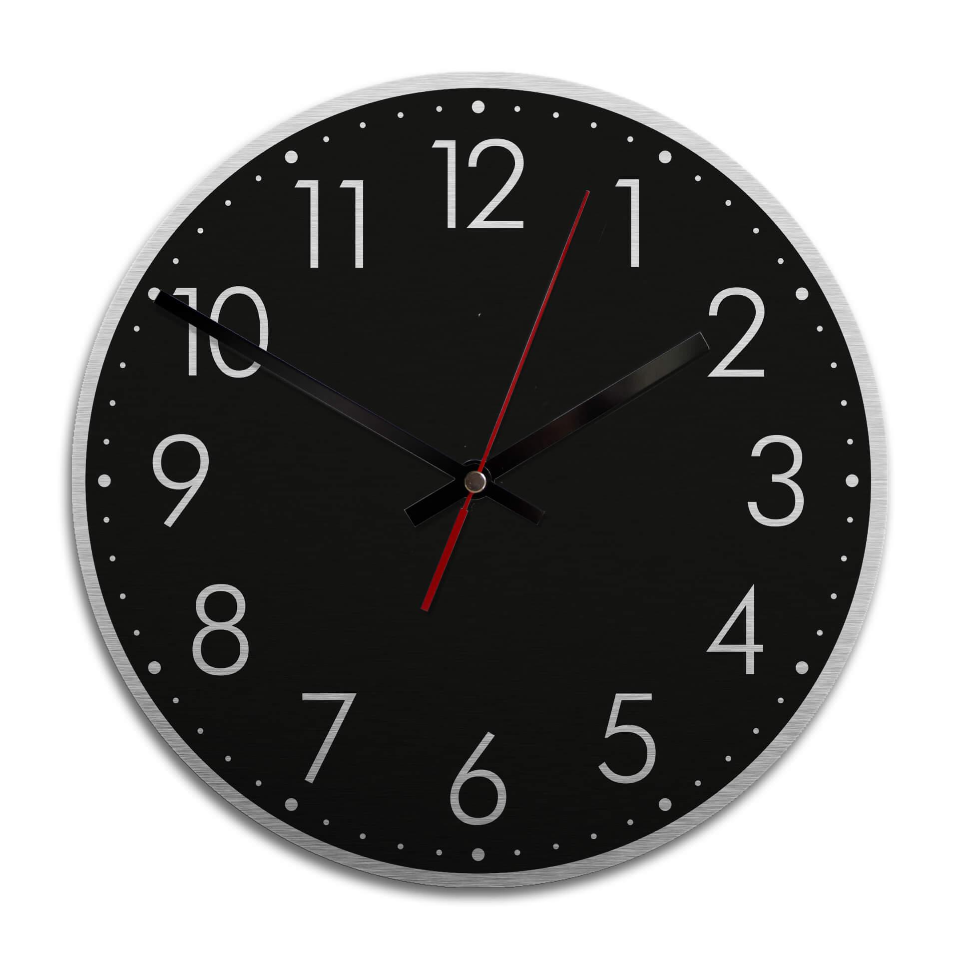 Horloge murale en Alu-Dibond - Argenté - Moderne noire