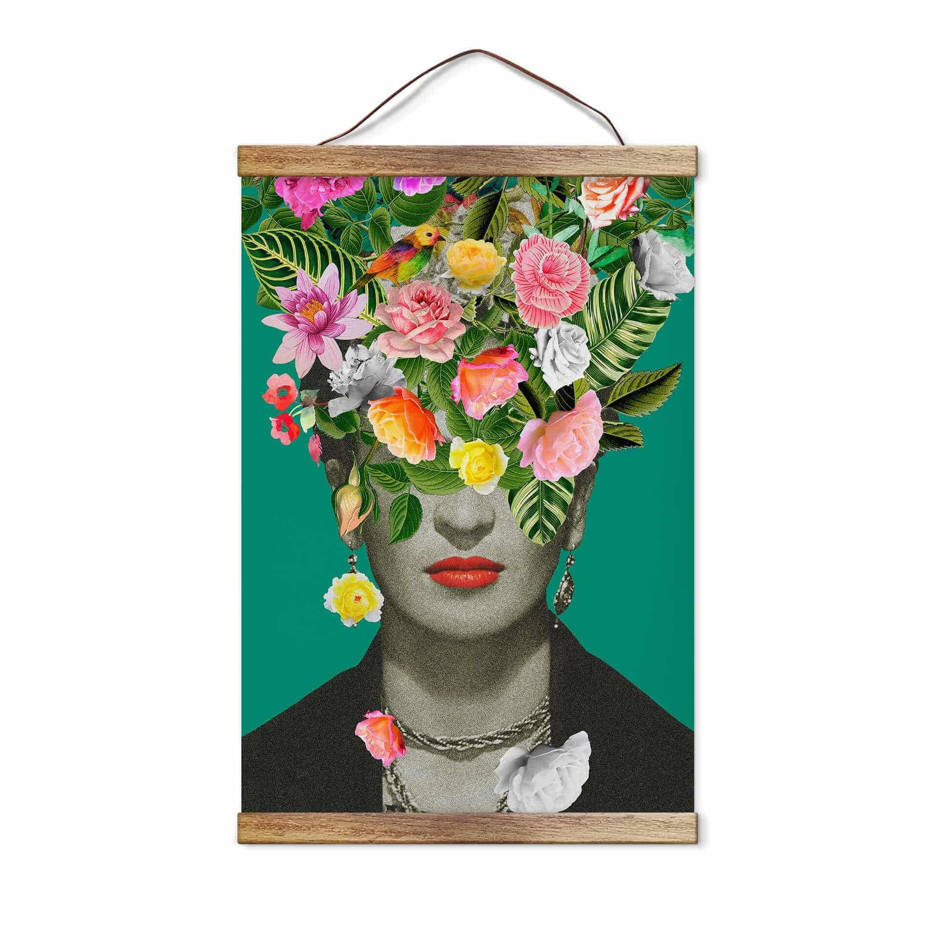 Lærred, banner, Tekstil plakat Frida Floral Studio - Portræt Frida