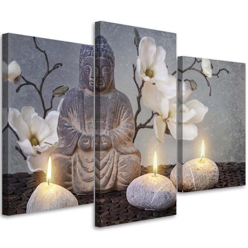 3 stykke lærredsprint, Buddha Orchid Flowers Nature