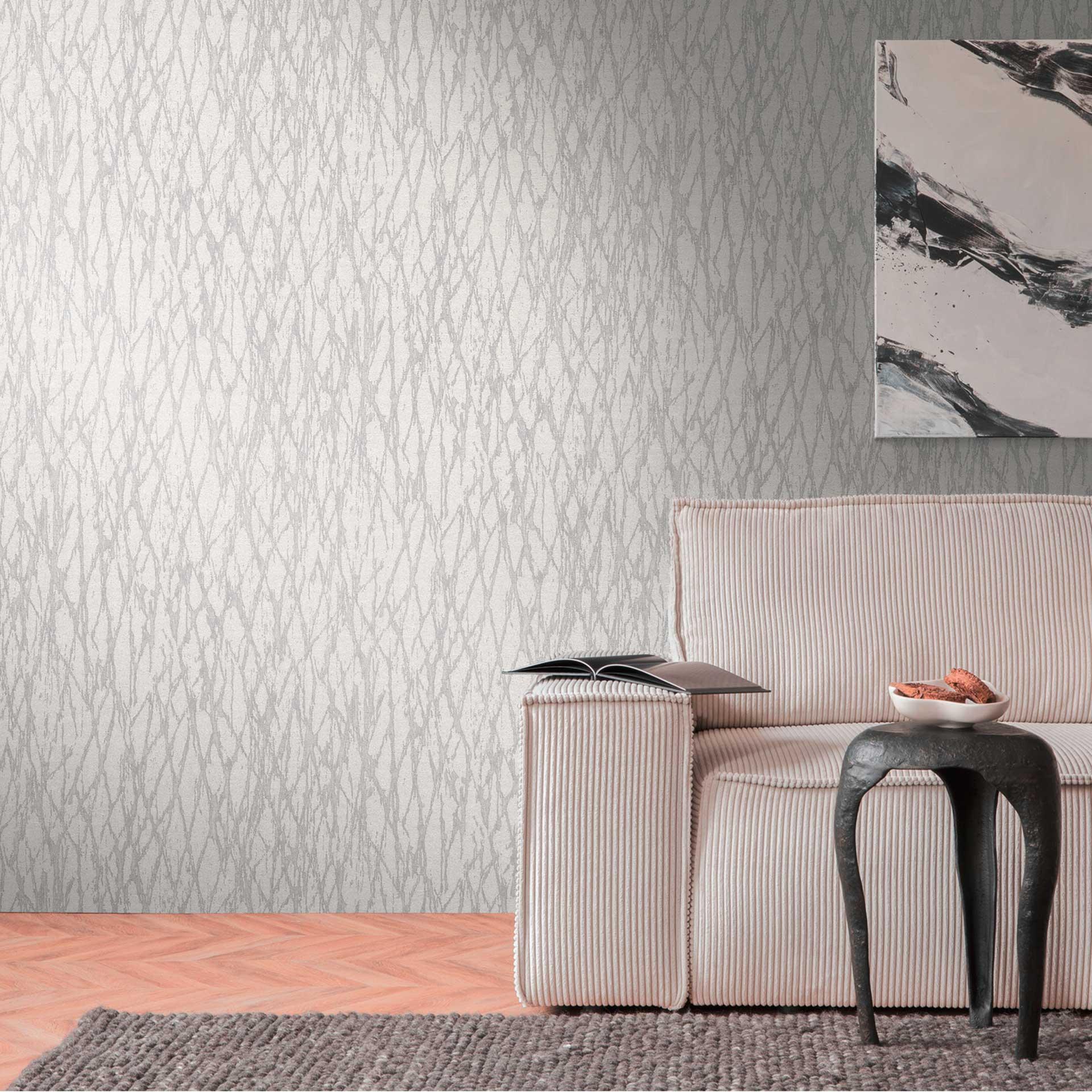 Papel pintado texturado diseño moderno crack gris - Papel pintado no tejido