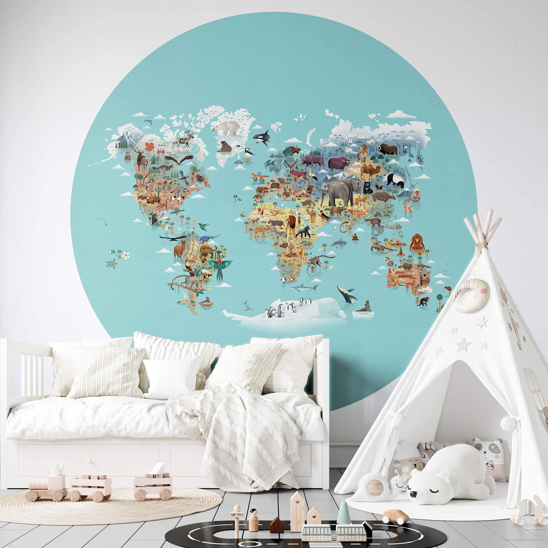 Tapet cirkel Braun - World Map - vliesetapet/selvklæbende non-woven tapet