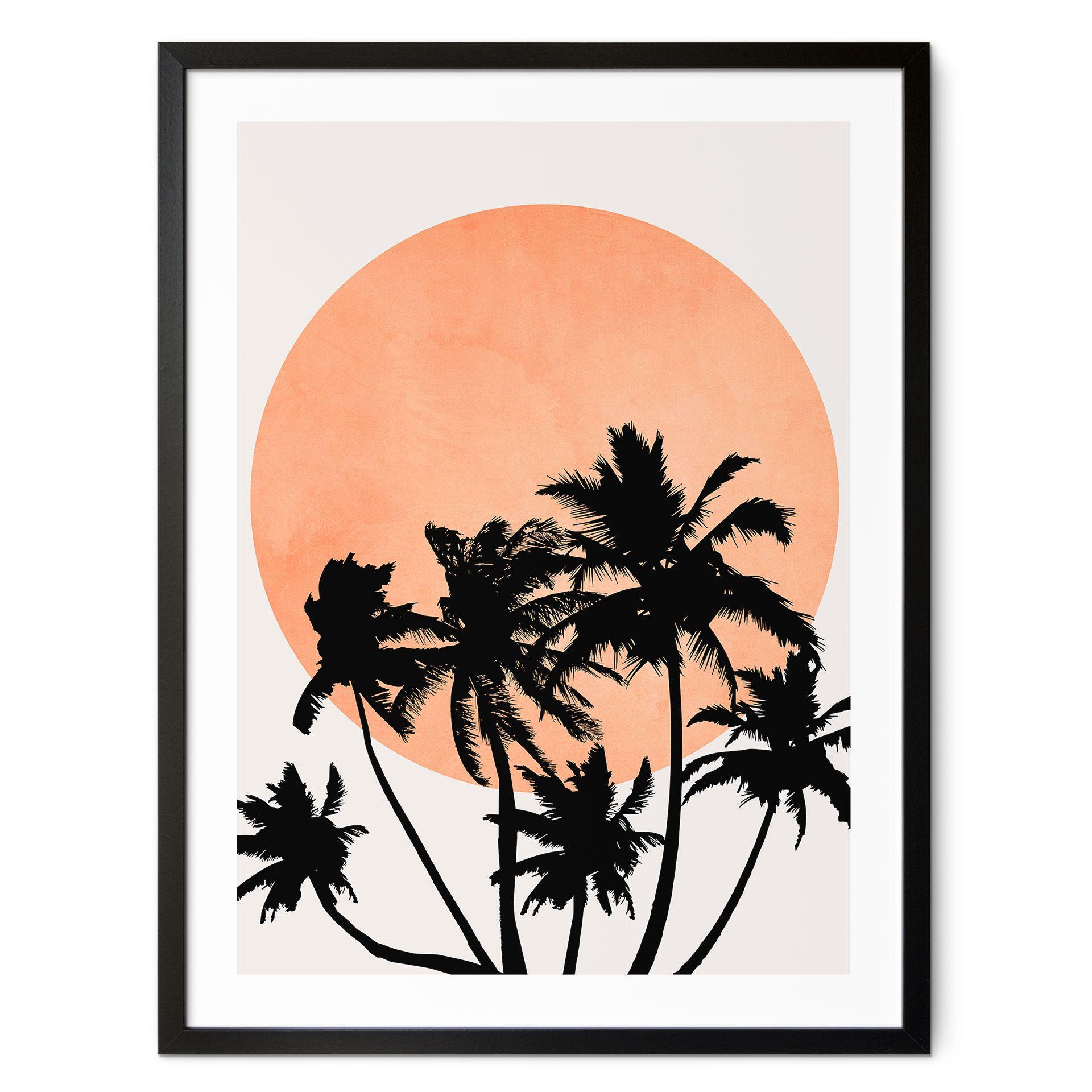 Póster palmeras frente al sol naranja - Kubistika