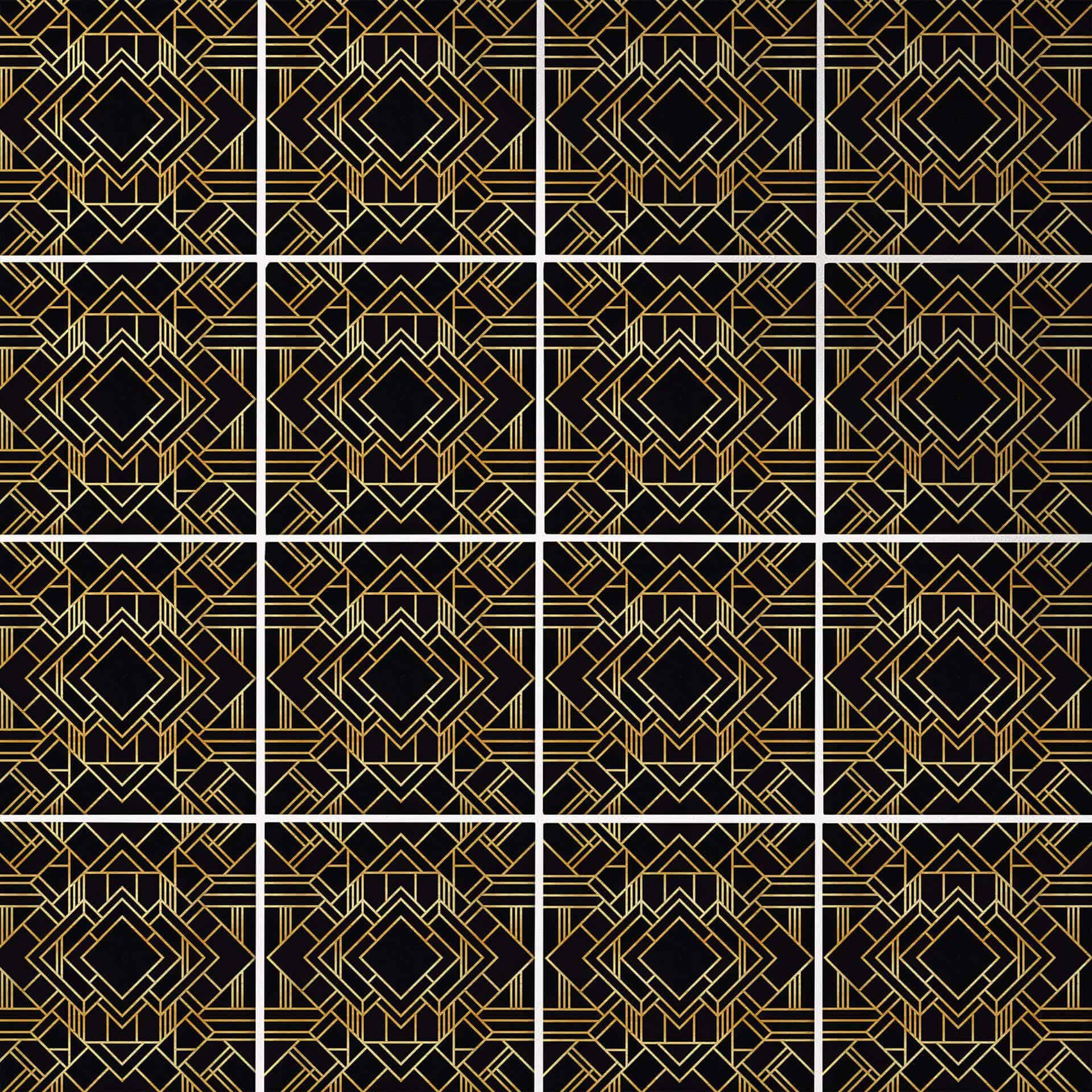 Azulejos Adhesivos Fredriksson - Art Deco Negro Oro - Lote de 12