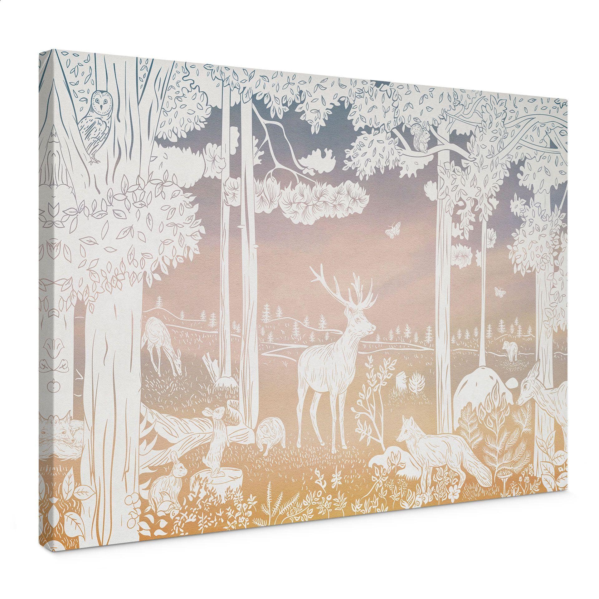 Canvasbillede Fredfyldt skov med hjorte og ræve - Ombre - Kikki Belle