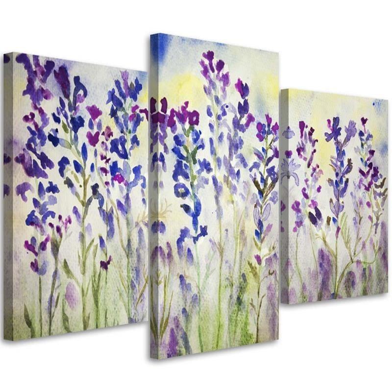 3-delt lærredstryk, markblomster violet