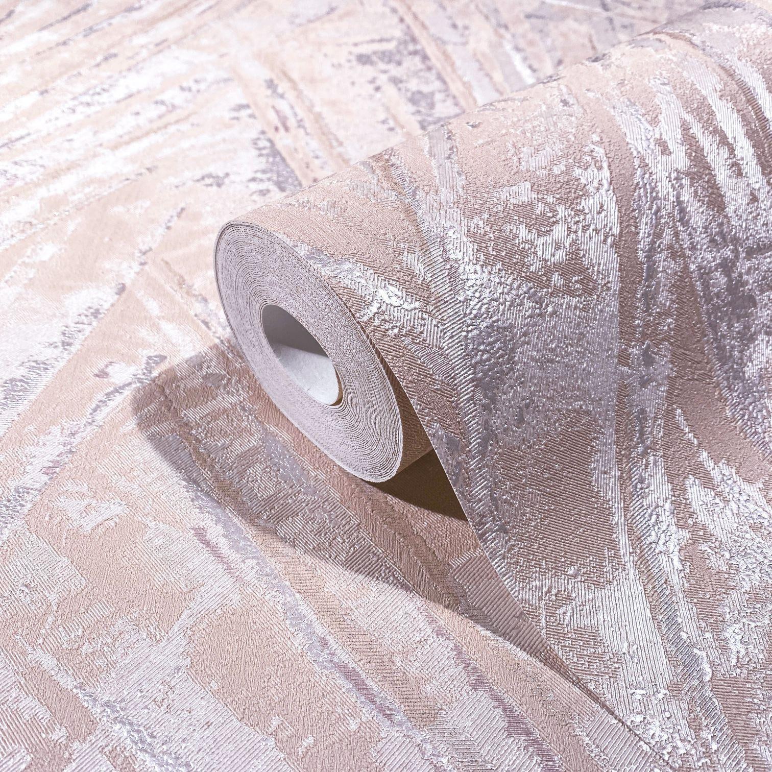 Papel pintado no tejido con brillo y aspecto abanico beige, textura roja