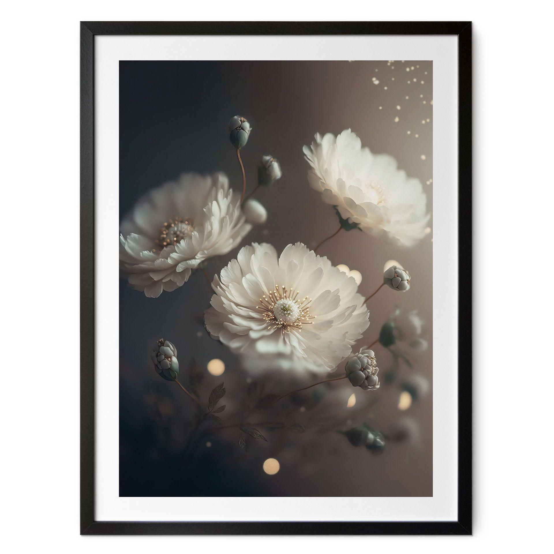 Póster de flores blancas con polvo de oro - Treechild