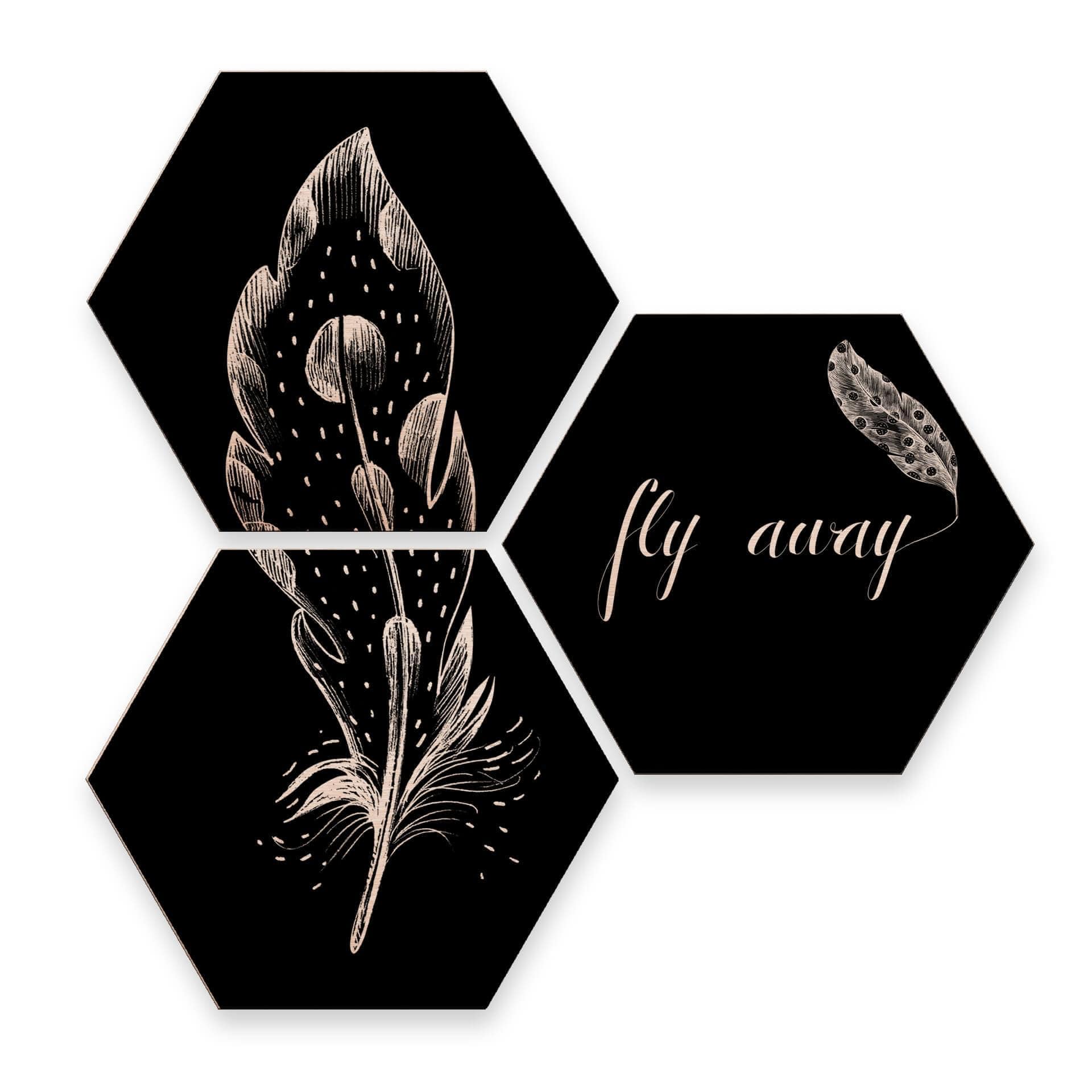 Hexagone - Tableau en alu-Dibond effet cuivré Kvilis - Fly away Set de 3