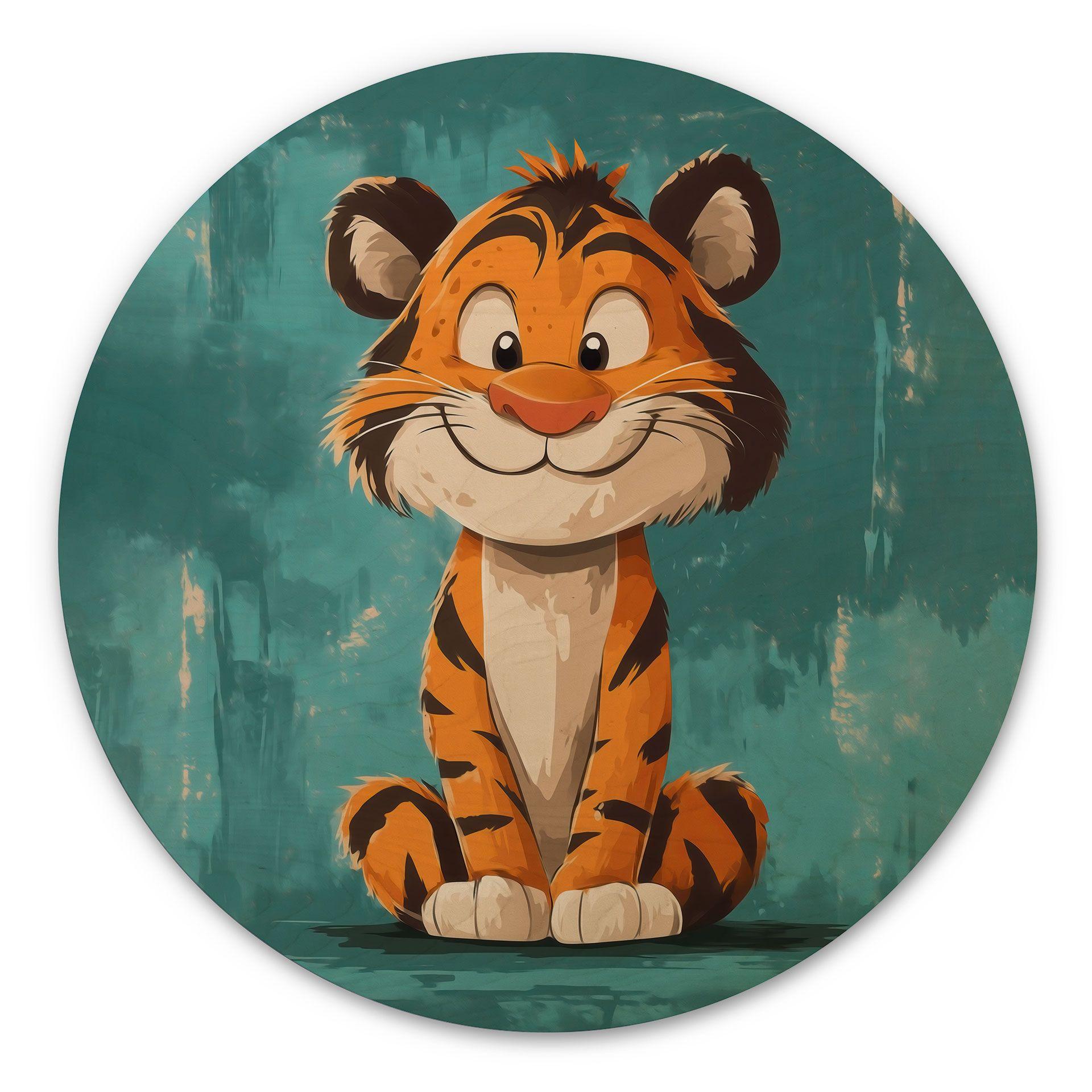 Cuadro de madera para guardería - Cachorro de tigre feliz - Magnusson - Redondo