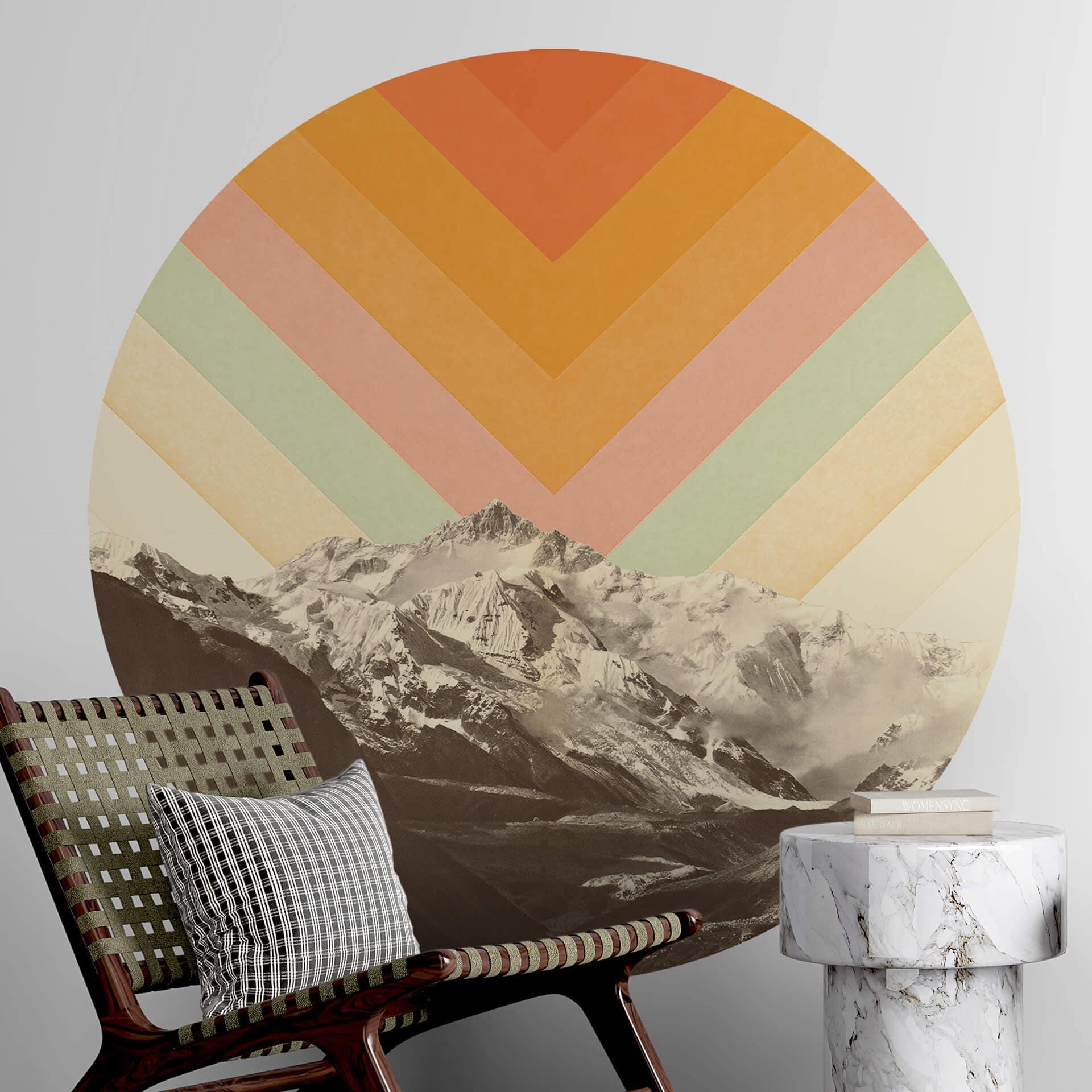 Vinilo decorativo paisaje de montaña retro redondo - Bodart