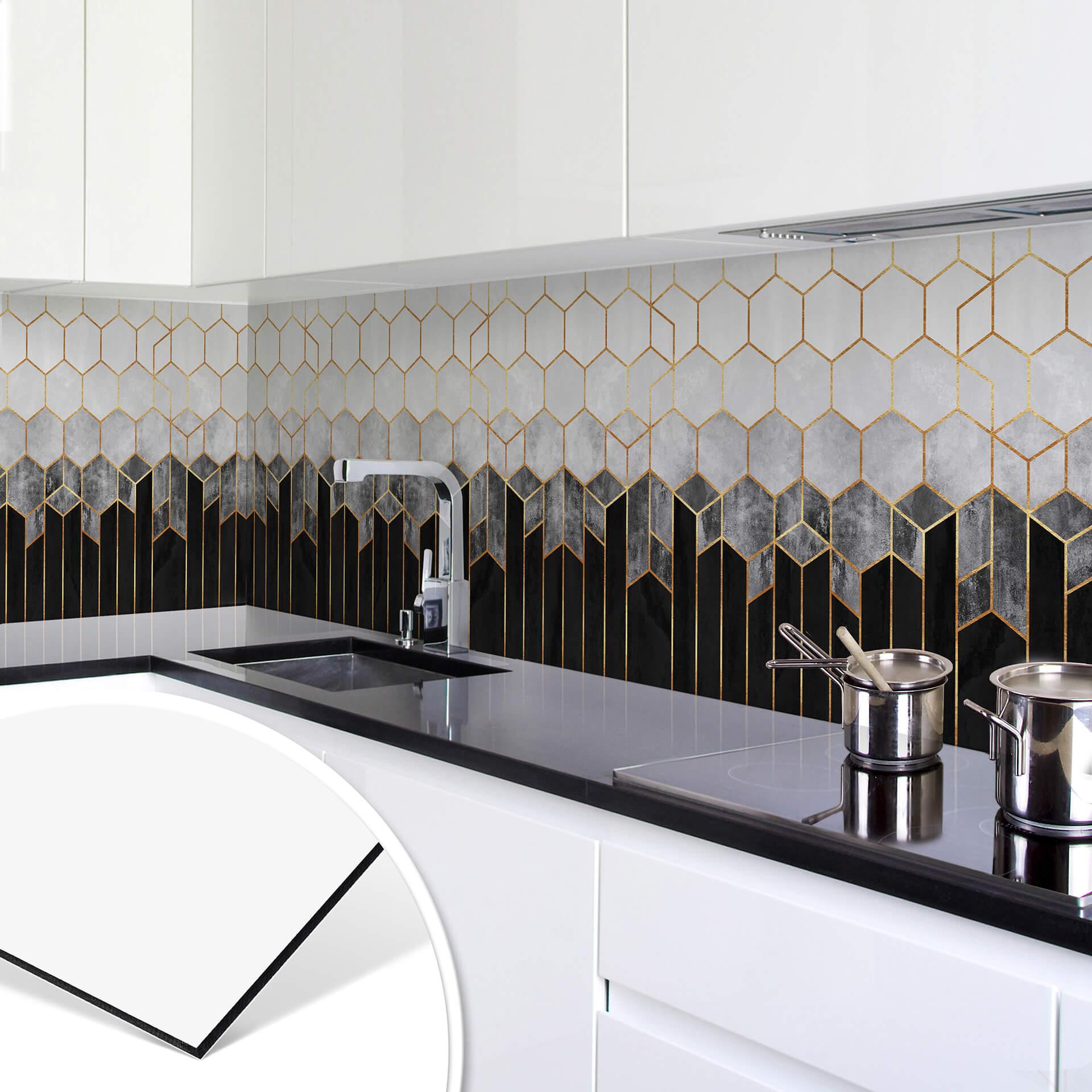 Keukenachterwand Fredriksson Black & Grey Hexagones