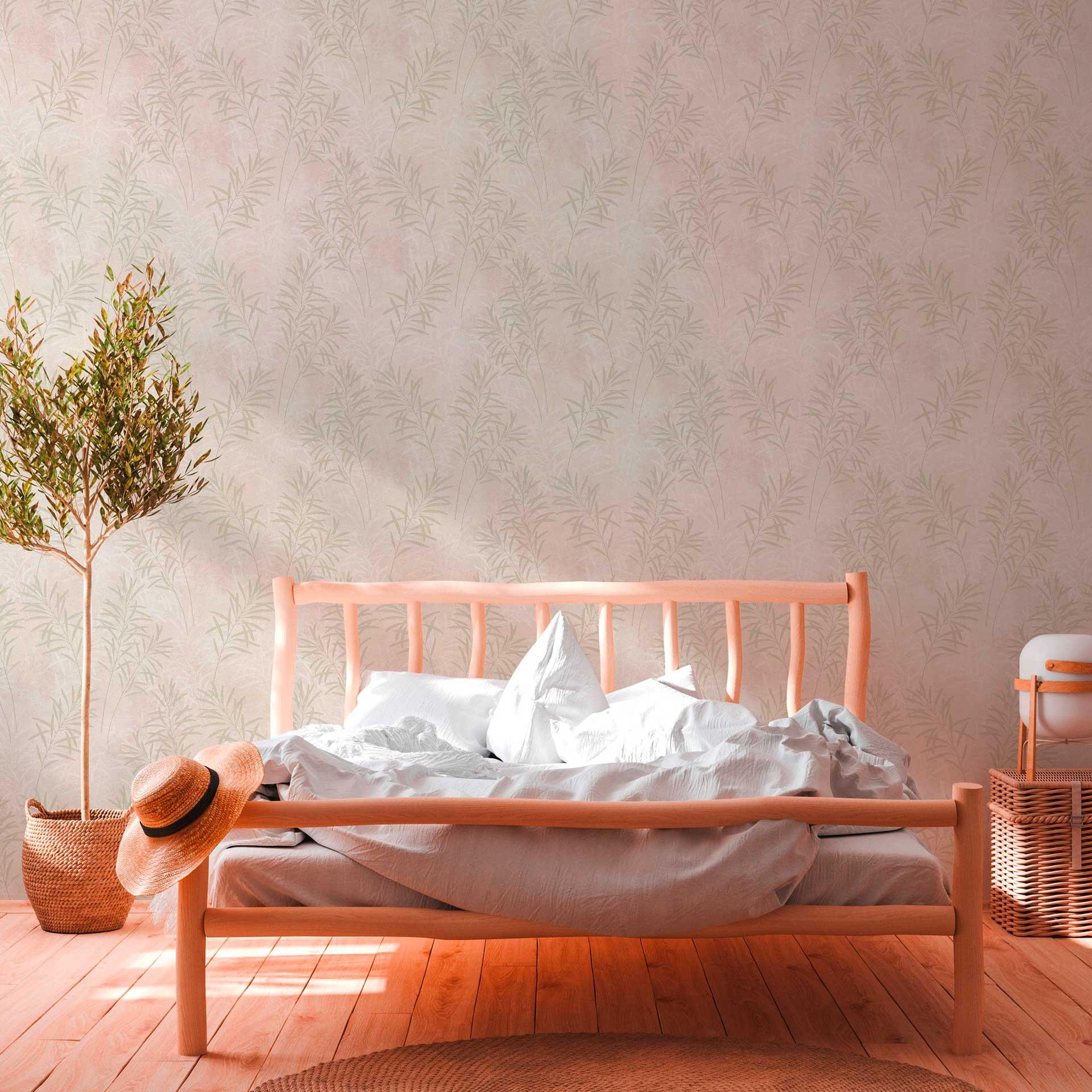 blomstertapet creme grøn - natur tapet landstil - non-woven tapet stue gang