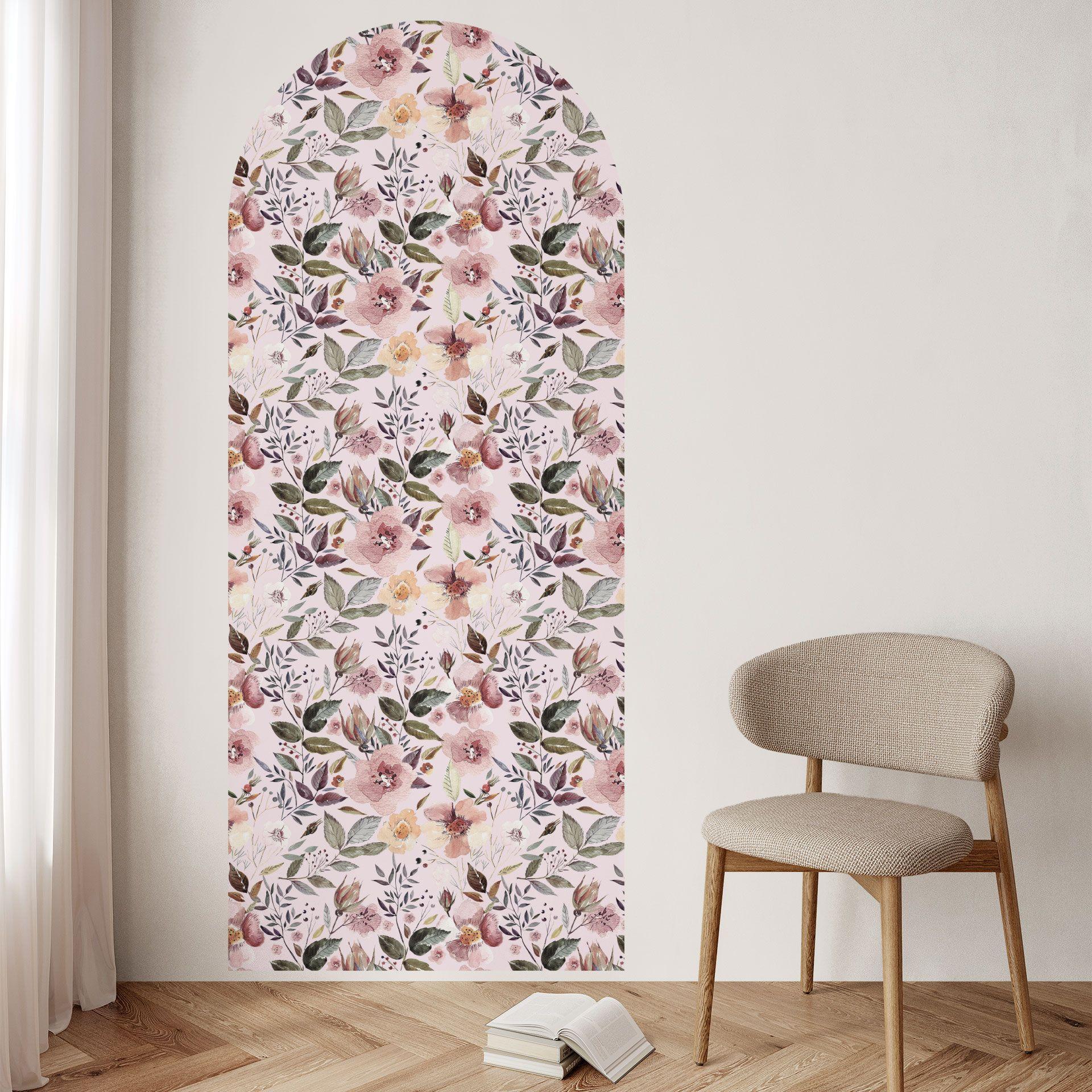 Wallsticker rundbue vægpanel blomster i akvarel - UN Design - smal