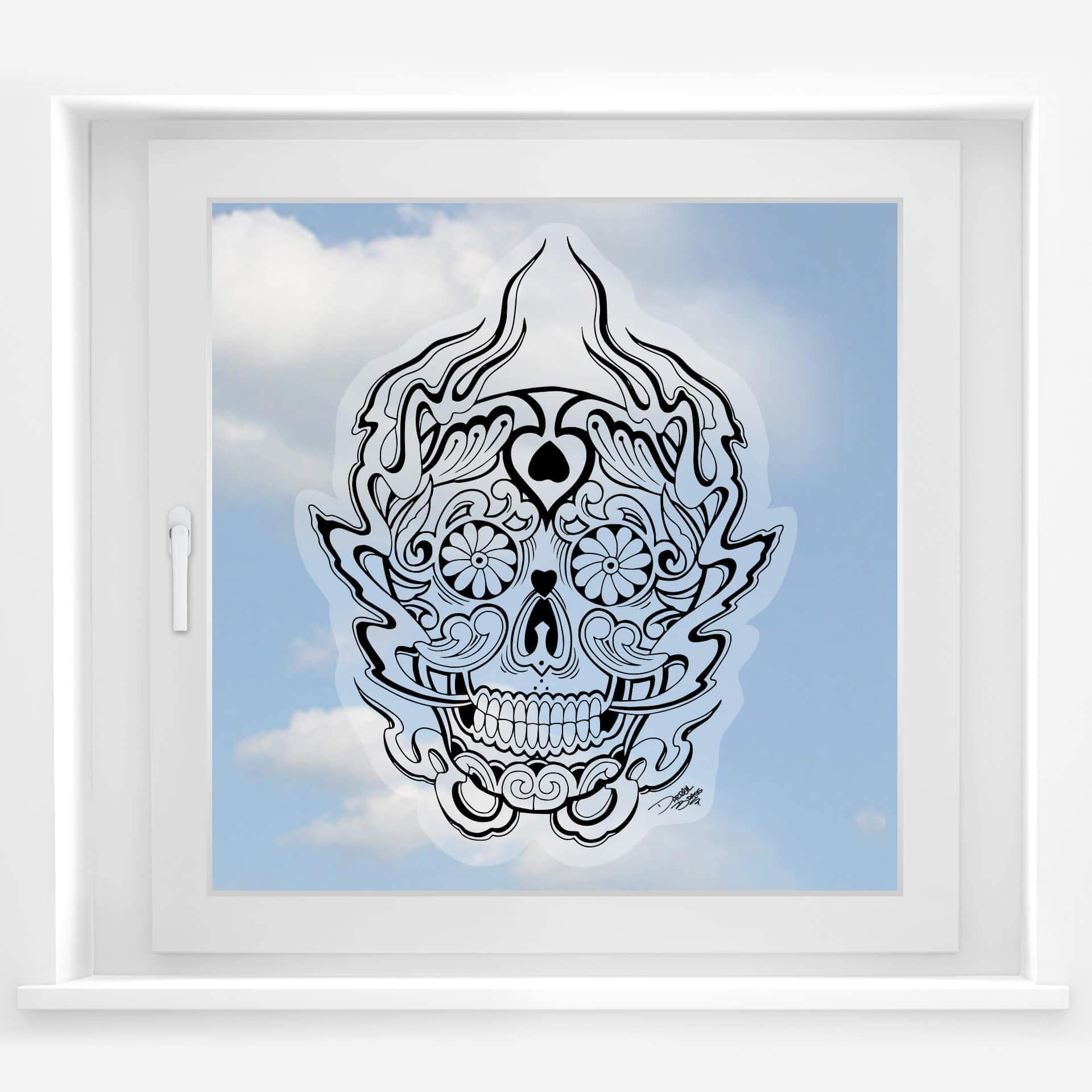 Mural de ventana Miami Ink Mexican death mask 1