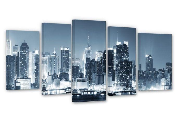Tableau sur toile New York la nuit 1 (5 parties)