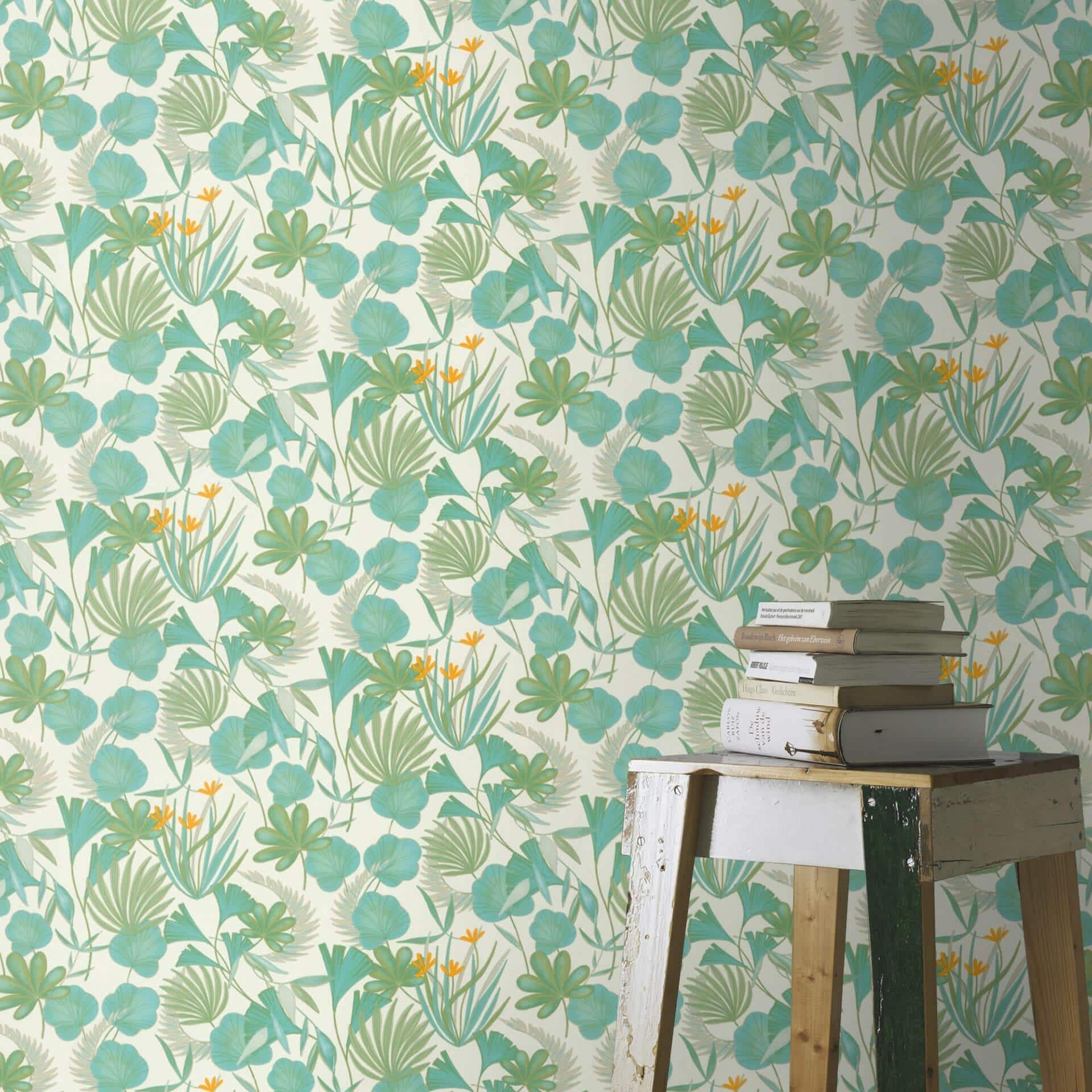 Papier peint intissé Rasch, papier peint à motifs Salsa turquoise pastel
