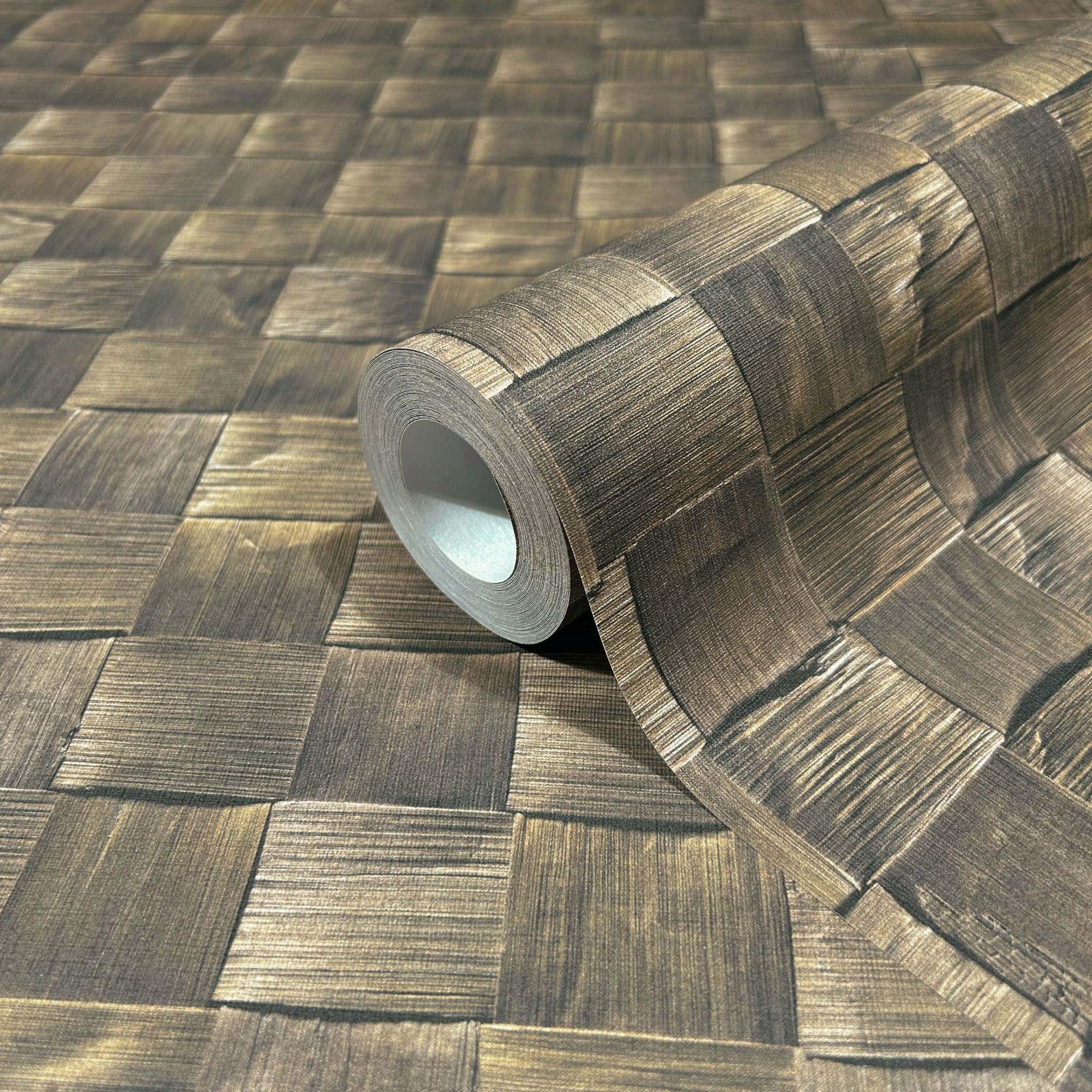 non-woven tapet i 3D vævet look træ brun 3D look