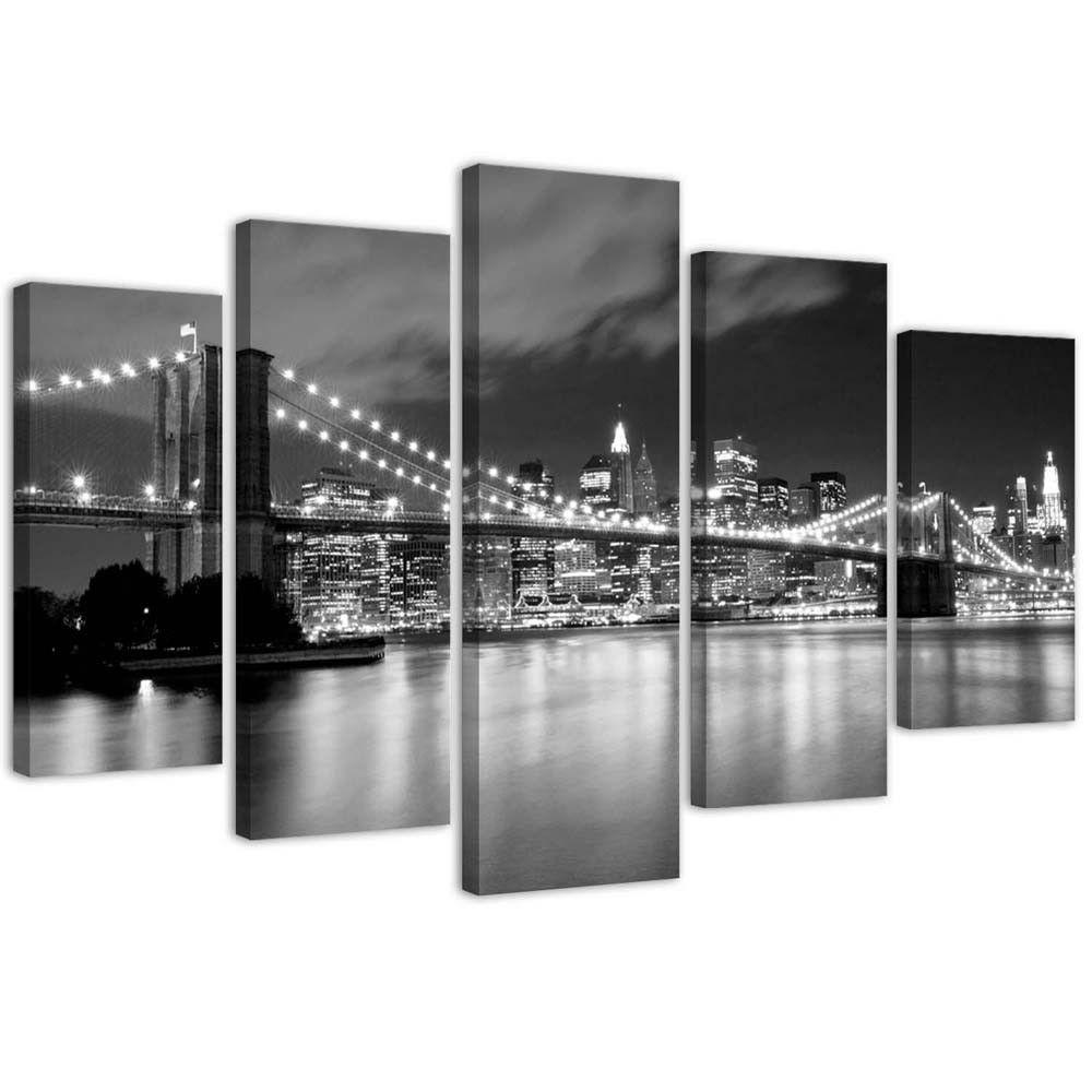 5 stykke lærredstryk New York City Bridge sort og hvid