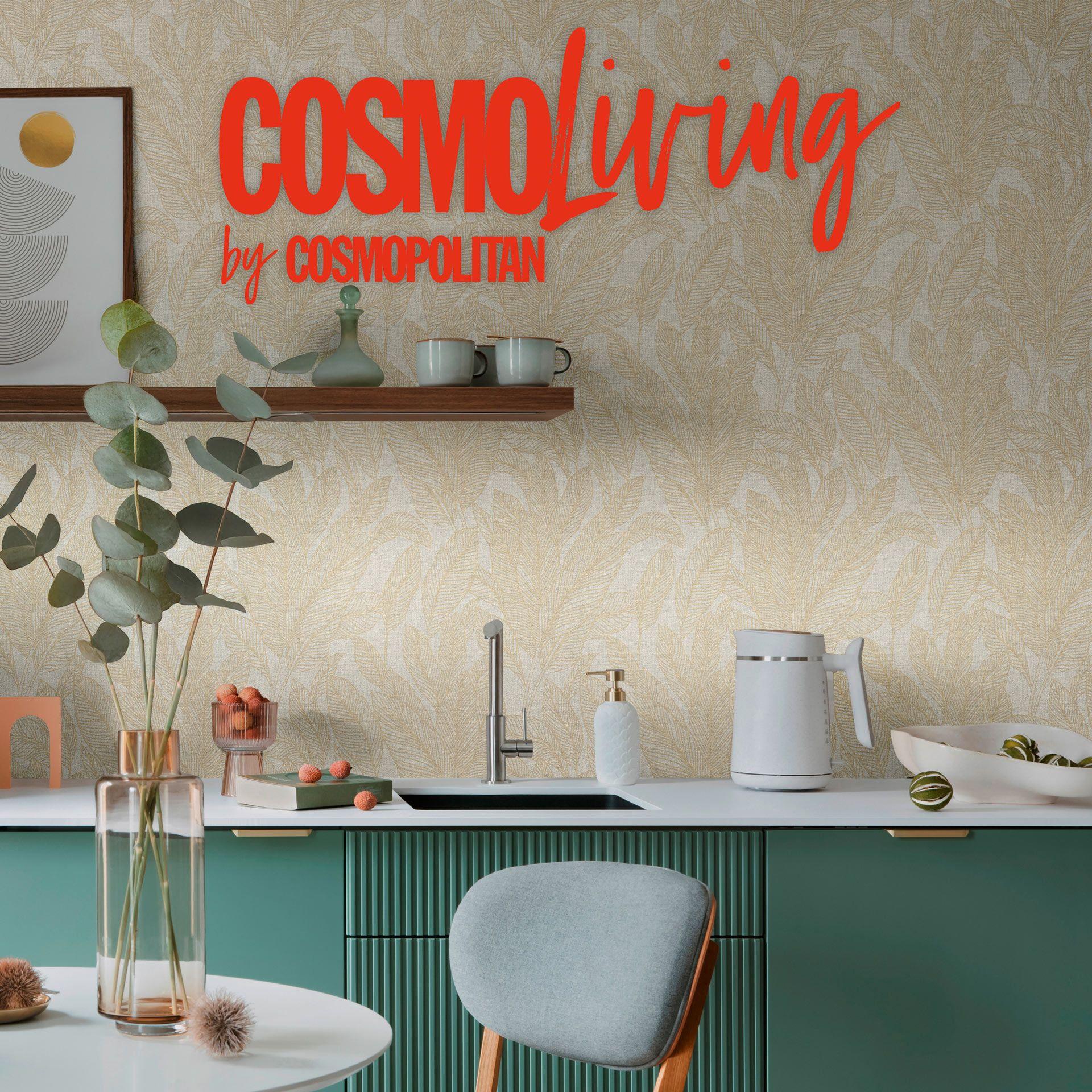 COSMOPOLITAN soveværelsestapet med blade beige creme - Ikke-vævet natur tapet