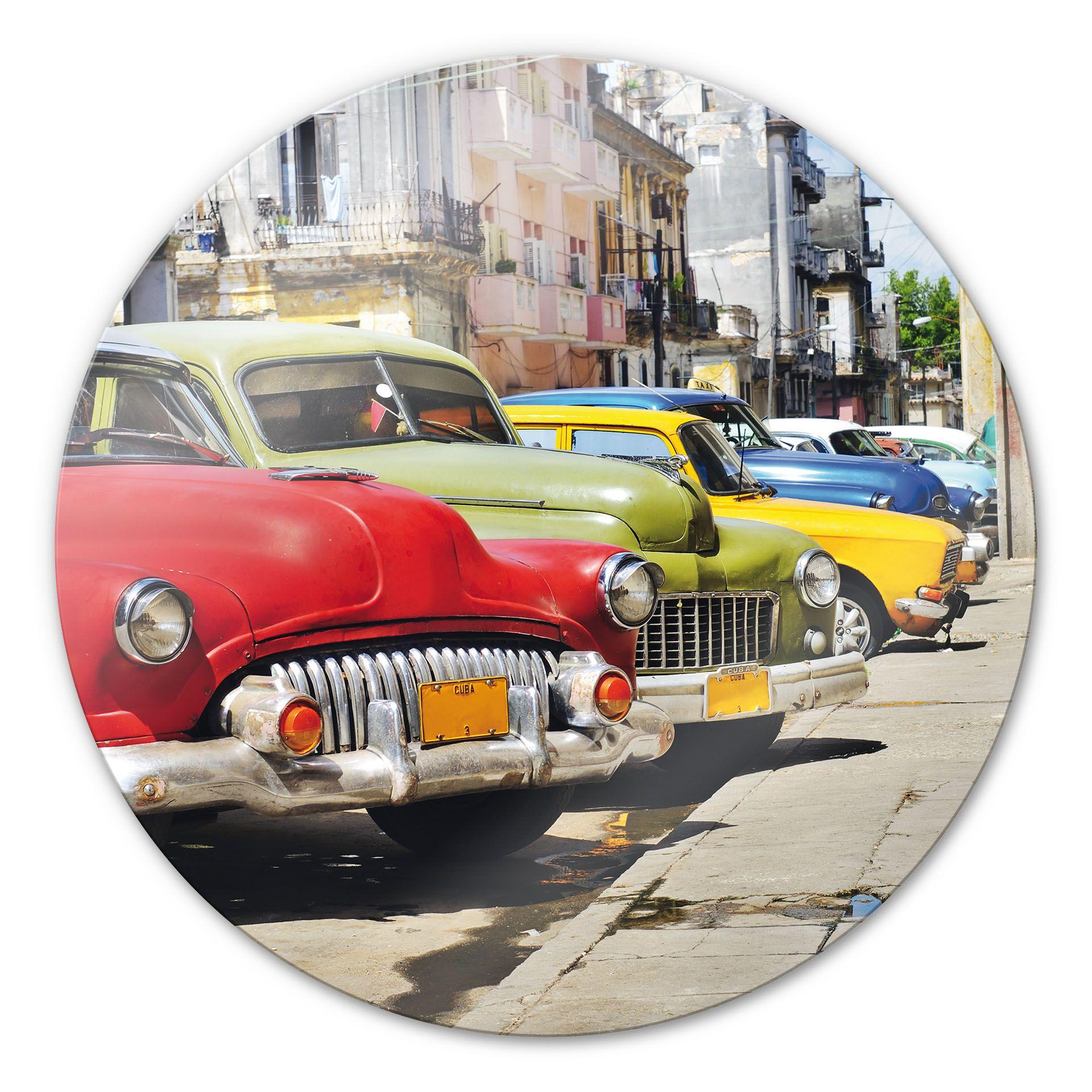 Tableau en verre - Voitures anciennes de Cuba - Rond