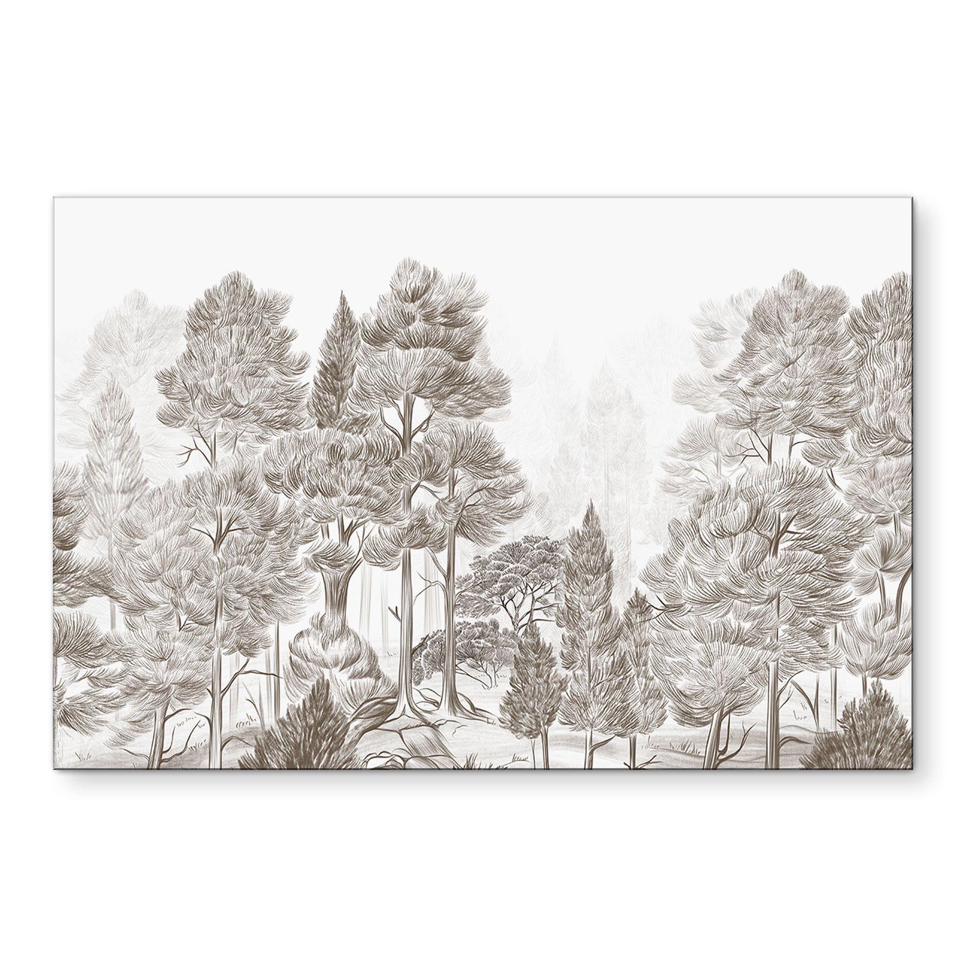 Wanddecoratie bos met boslandschap in beige - Ms Tiff - Alu-Dibond