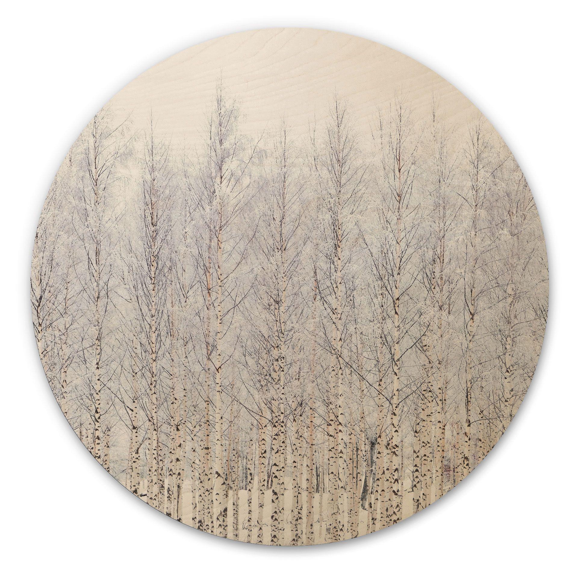 Cuadro de madera bosque de abedules en invierno - EMELIEmaria - Redondo